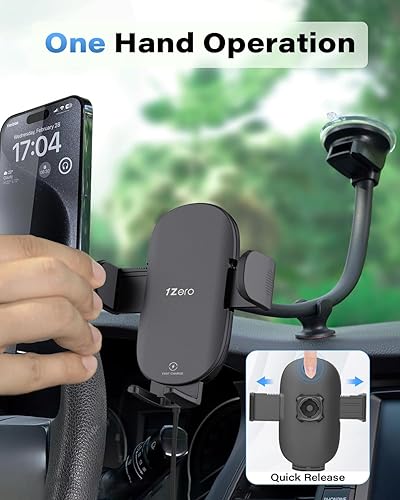 Miniatura 3 de 1Zero Soporte de cargador inalámbrico sólido para camión de automóvil con brazo largo de cuello de cisne de 14 pulgadas para iPhone 15 Pro Max Plus