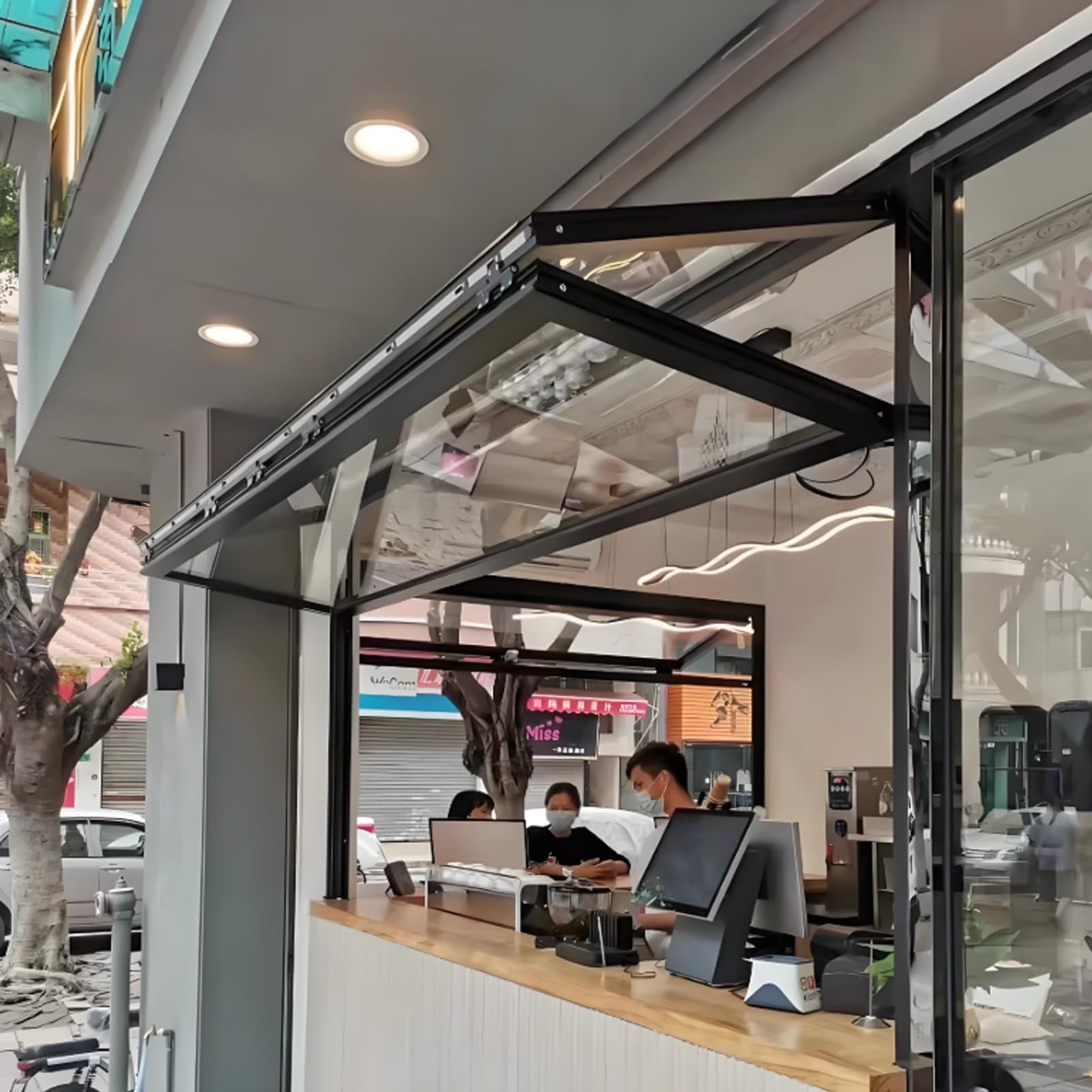 Fenêtre pliable pour Food Truck, kiosque en aluminium avec montage à fil, restaurant avec service coulissant personnalisable et cuisines mobiles (L x H 71,1 x 71,1 cm)