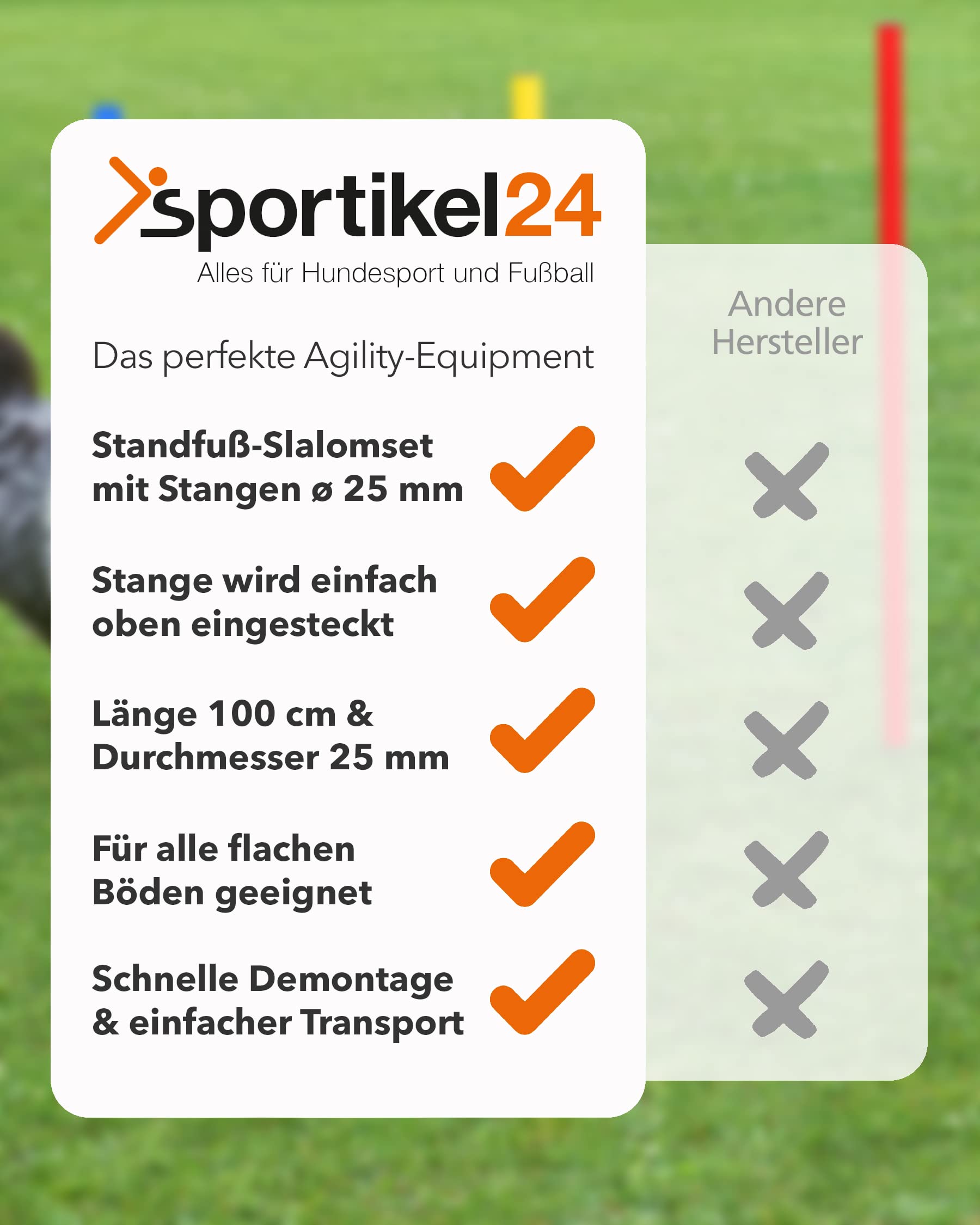 Slalom-Set mit Standfuß & Slalomstangen – 4er Set Blau – 100 cm – Ø 25 mm – für Fußball, Hundesport & Koordinationstraining – Indoor & Outdoor