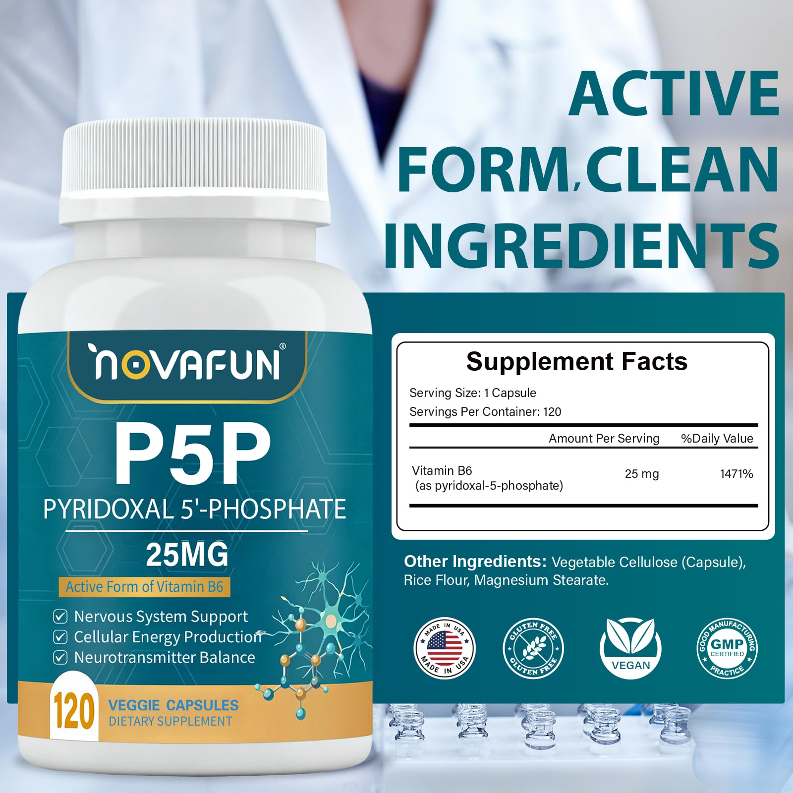P5P Vitamin B6 25mg Supplement, Pyridoxal-5-Phosphate, 120 Capsules — Amazon image 8