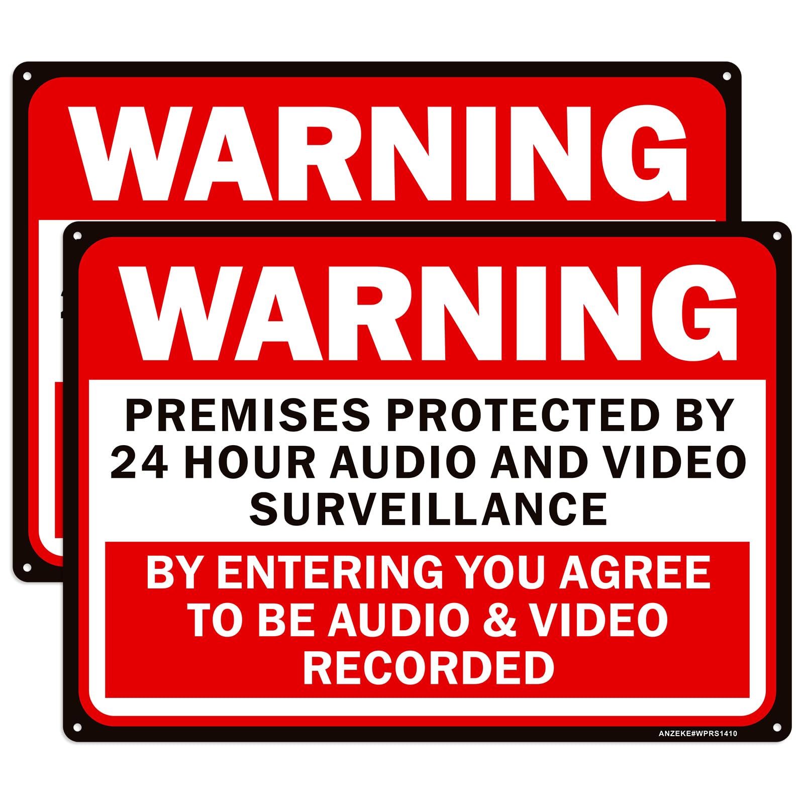 Warning Premises Protected by 24 Hour Audio and Video Surveillance by Entering You Agree to Be Recorded Sign, 2Pack -14"x10"Reflective Aluminum, Fade
