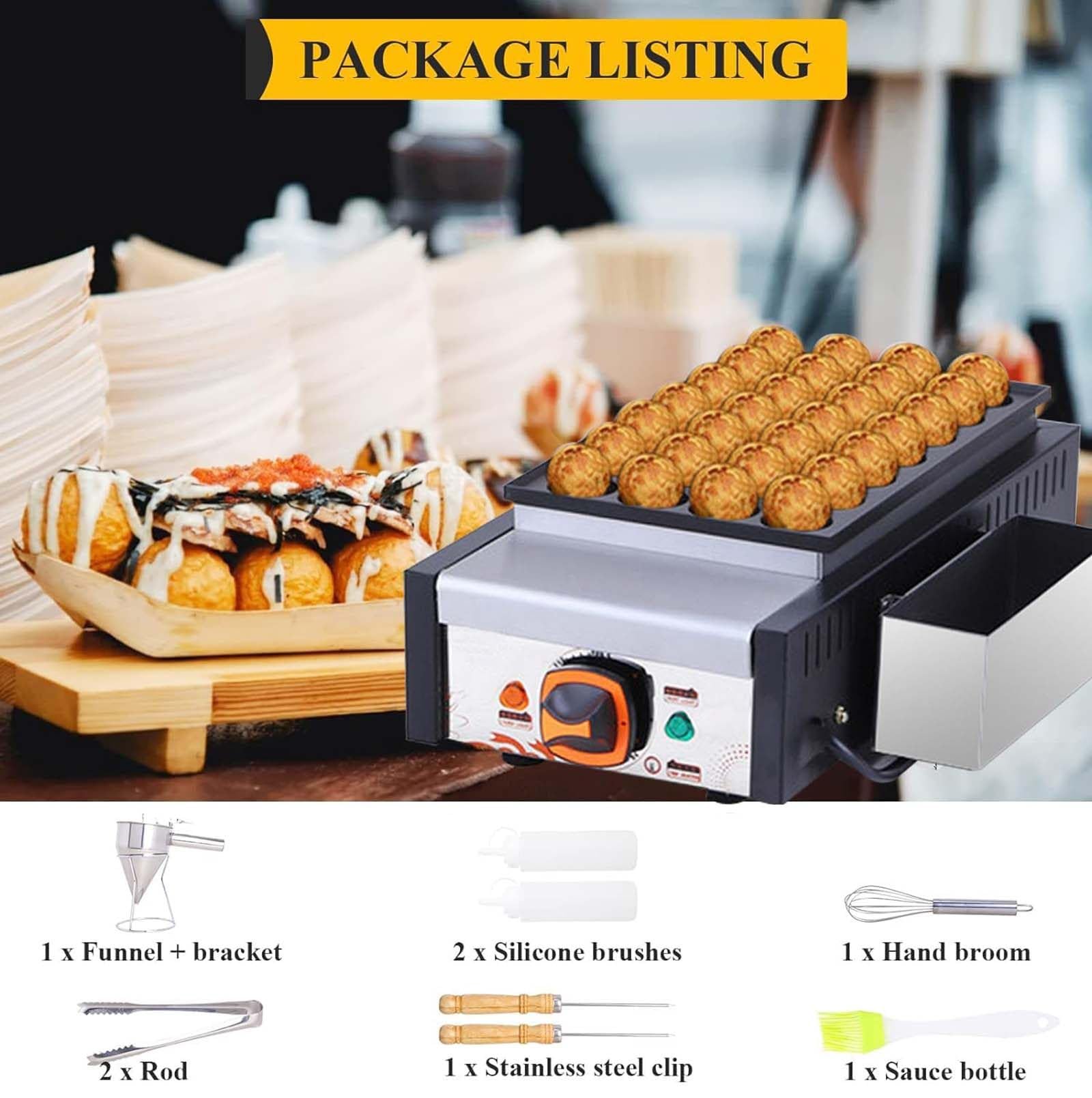 Takoyaki Maker 28 Holes Commercial Octopus Ball Maker with Non Stick Pan Japanese Takoyaki Machine