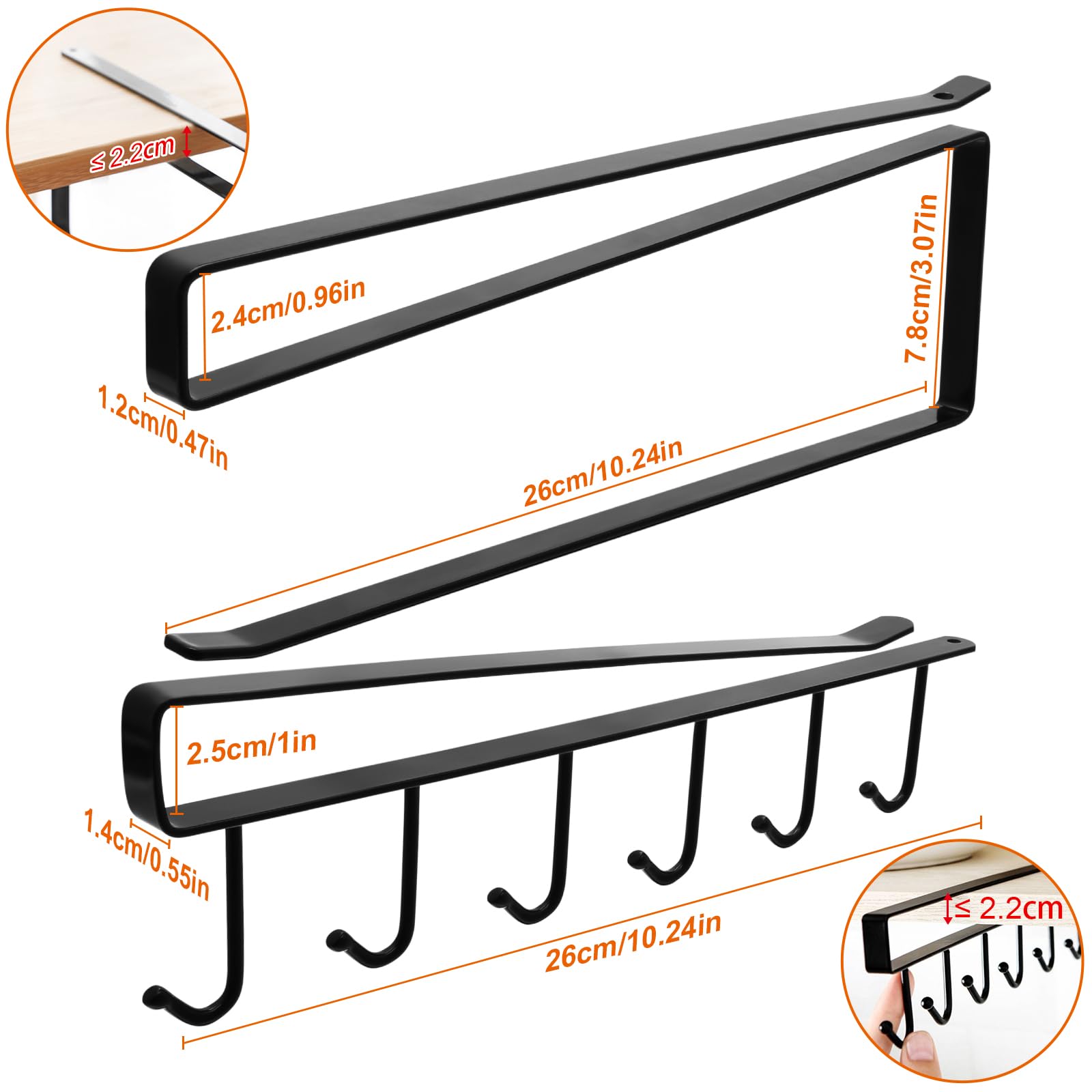 2 Portatazze Sottomensola Bianchi | Ganci Per Tazzine + Portarotoli | Con Viti Adesive | Organizza Cucina - Foto 5