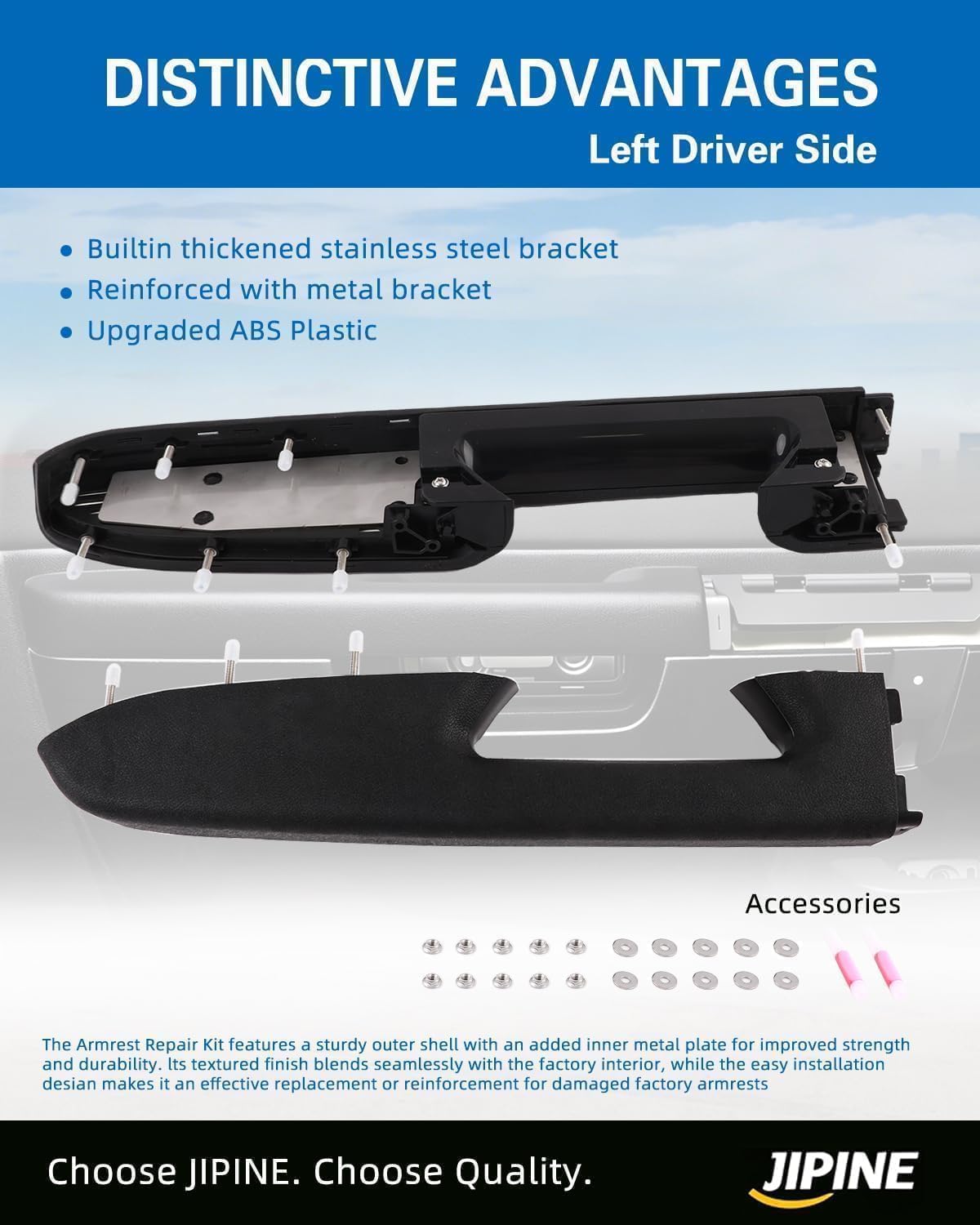 22818465 Front Left Driver Side Door Panel 17 inch Armrest Repair Kit with Release Handle Below Armrest Compatible with 2010 2011 2012 2013 2014 Chevy Silverado GMC Sierra 1500 2500HD 3500HD Black