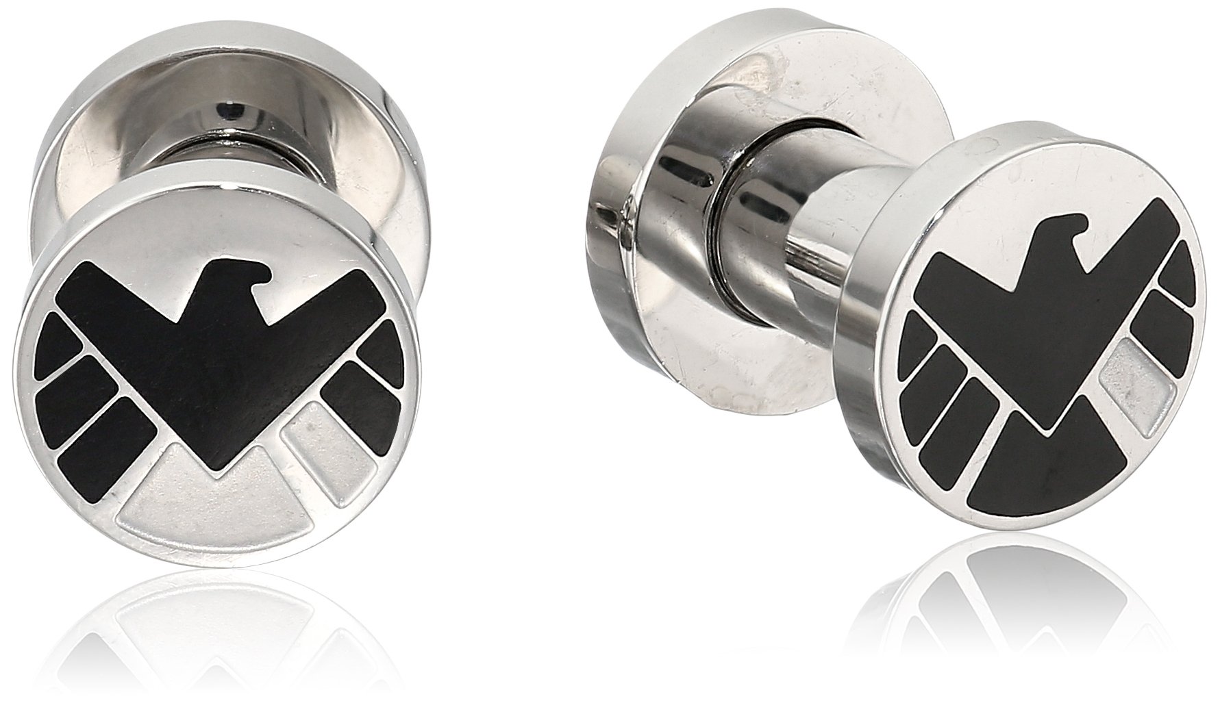 Marvel Comics Unisex Black Enamel S.H.I.E.L.D Logo Screw Fit Steel Plugs. Black/Silver. One Size., One Size, enamel