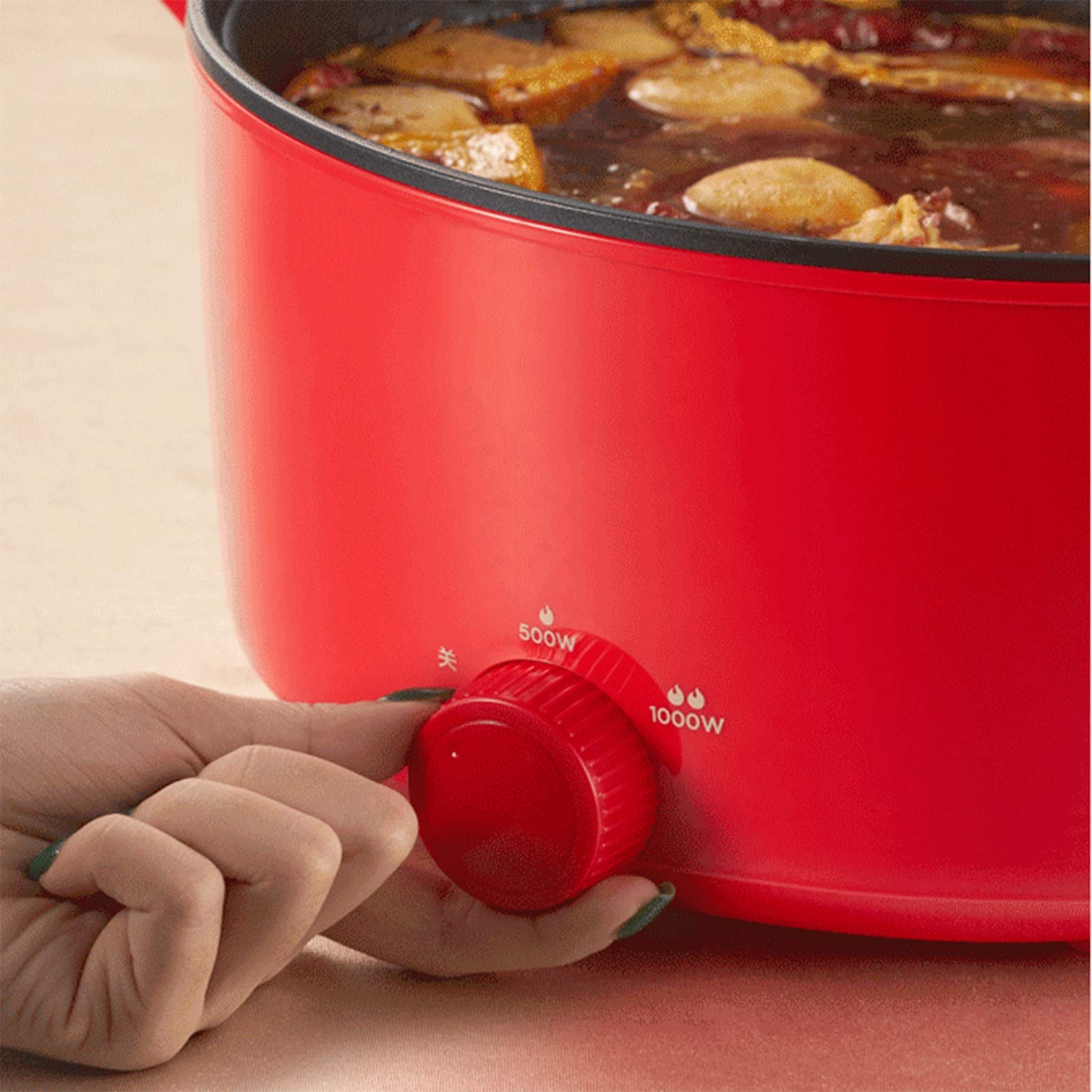 Poêle électrique antiadhésive avec Couvercle Marmite électrique 5L avec revêtement antiadhésif et poignée résistante à la Chaleur 100% sans PFOA Facile à Nettoyer 1000W Rouge