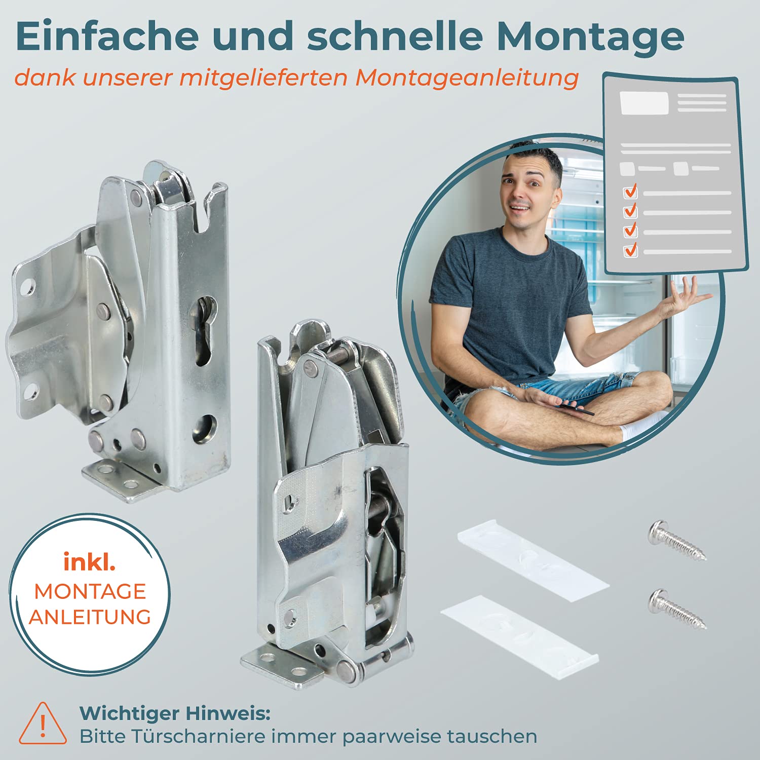 Kenekos - 2er Türscharnier-Set kompatibel mit Kühlschrank Bosch Siemens 00481147/481147 Neff AEG Electrolux 407131425/8 Miele 5546050 Quelle Constructa Balay Gefrierschrank
