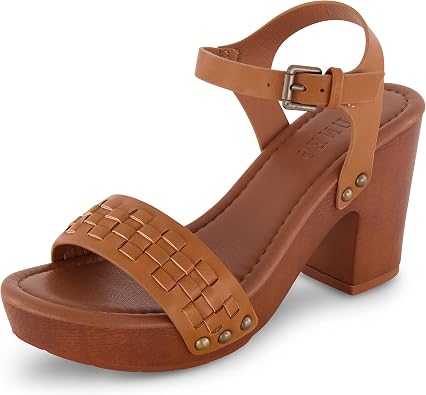 Dunes Womens Sealy Faux Wood Woven Heel Sandal +Comfort Foam & LiteSole Technology, Wide Widths Available