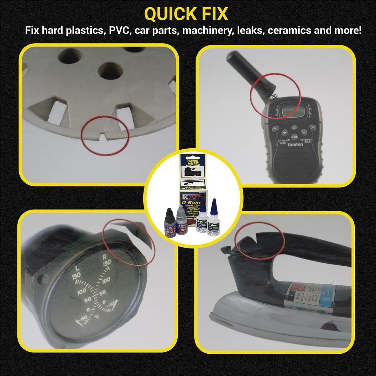 K Tool International Q-Bond Adhesive Kit, 10 Pack with Display (KTI90003)