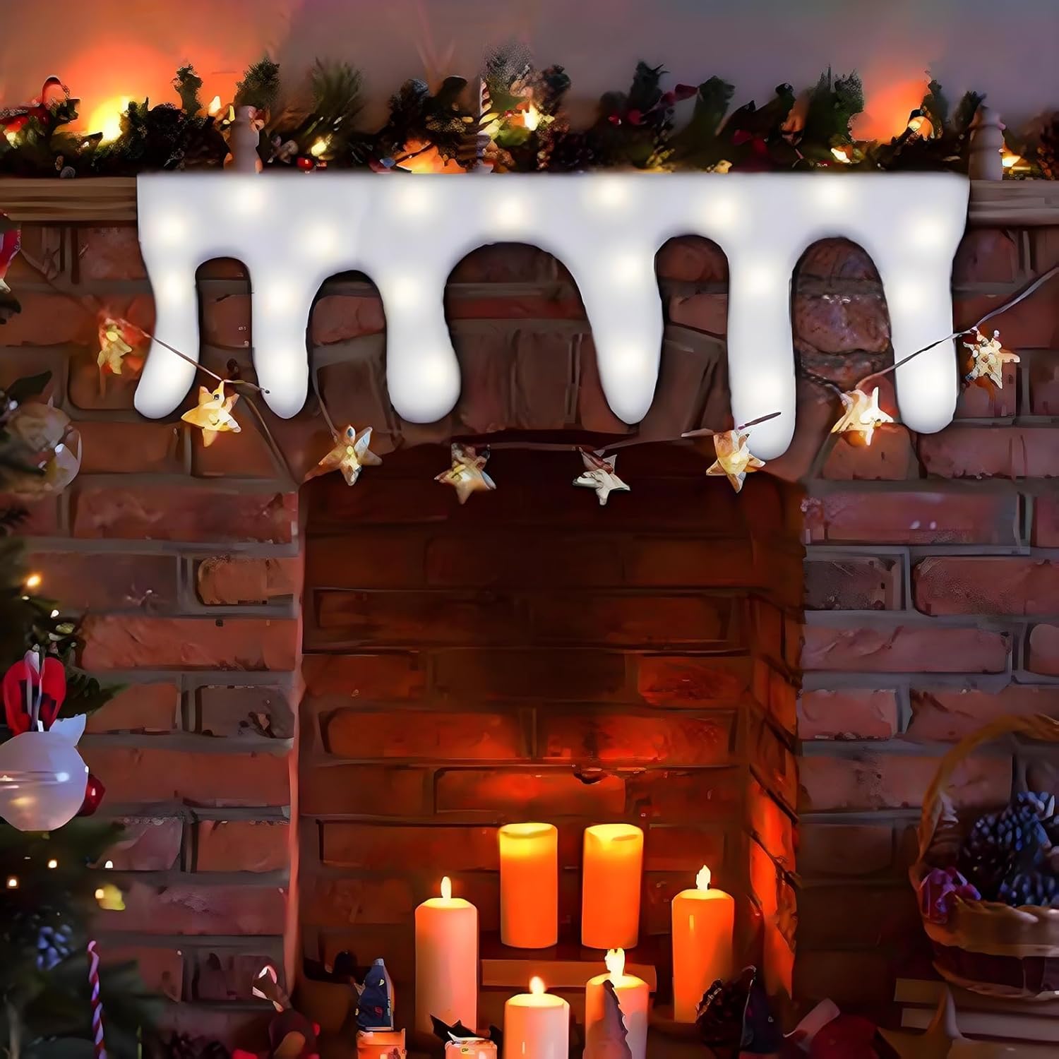47x14 inch Christmas Fake Snow Blanket Roll, Fluffy Artificial Snow for Fireplace & Winter Village Decoration, Cotton Polyester Icicle Mantel Cover White