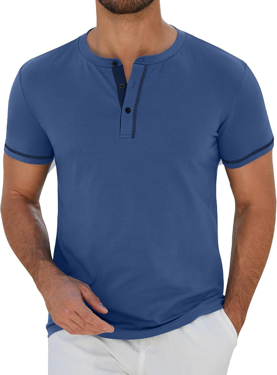 Henley Shirt Herren Sommer Kurzarm Tshirt Männer Baumwolle Casual T Shirt mit Knopfleiste