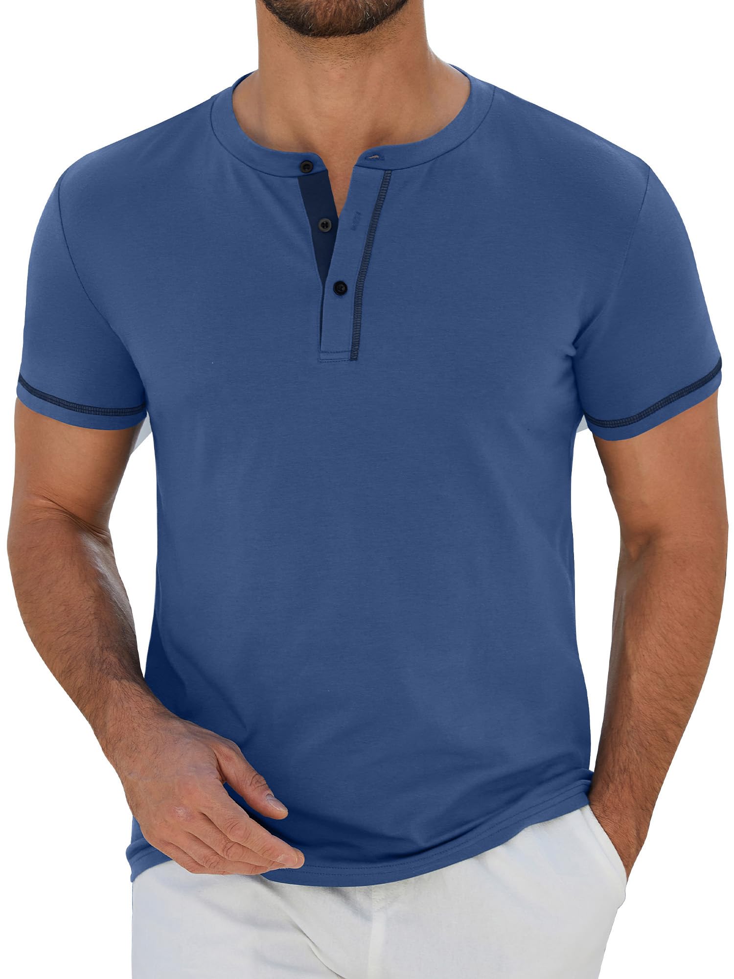 StylSense Henley Shirt Herren Sommer Kurzarm Tshirt Männer Baumwolle Casual T Shirt mit Knopfleiste