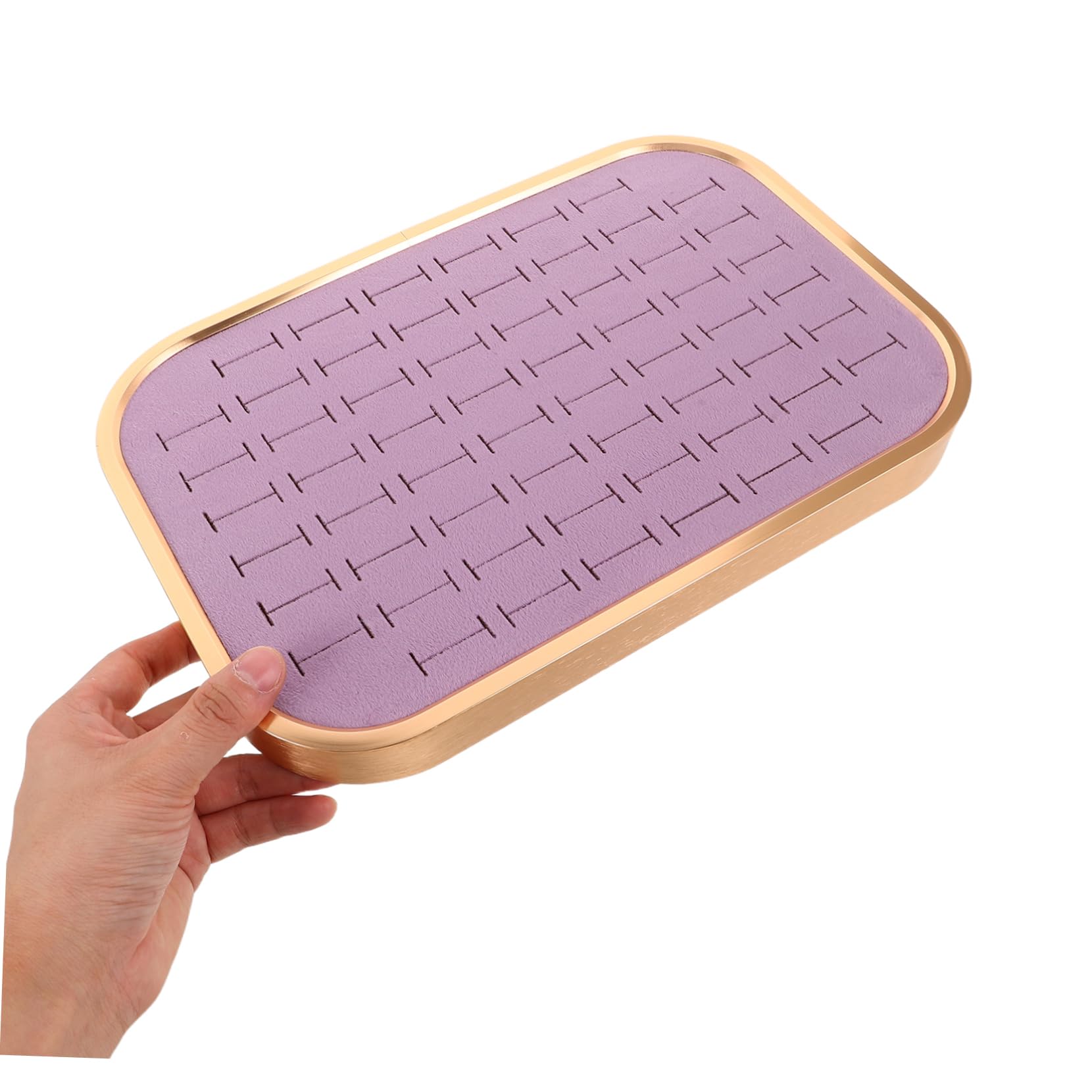 Mikikit Bandeja Organizadora de Joyas de Terciopelo Ranuras Apilables para Anillos y Colgantes Insertable Cajón para Tocador de Mujer Soporte Rectangular para Pendientes
