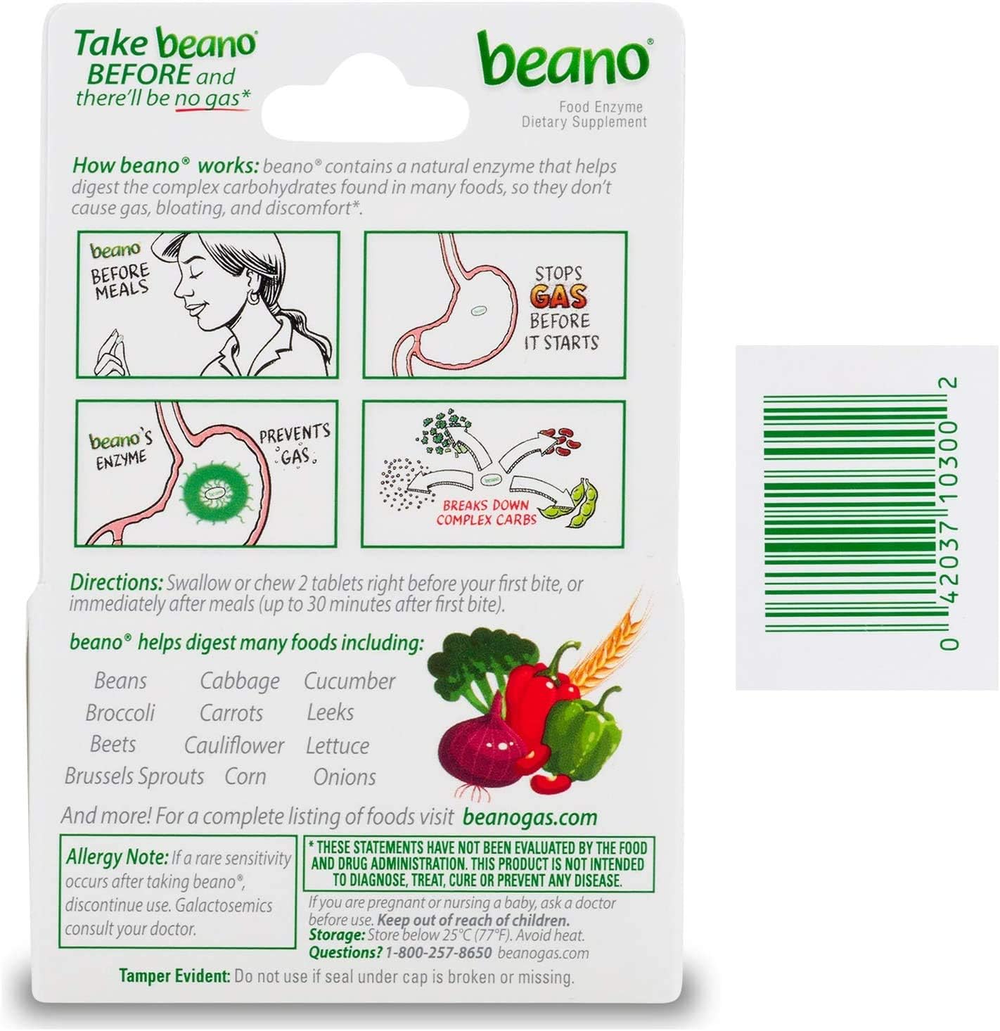 Beano Food Enzyme Dietary Supplement Tablets, 100 Tablets (Pack of 2) : Everything Else