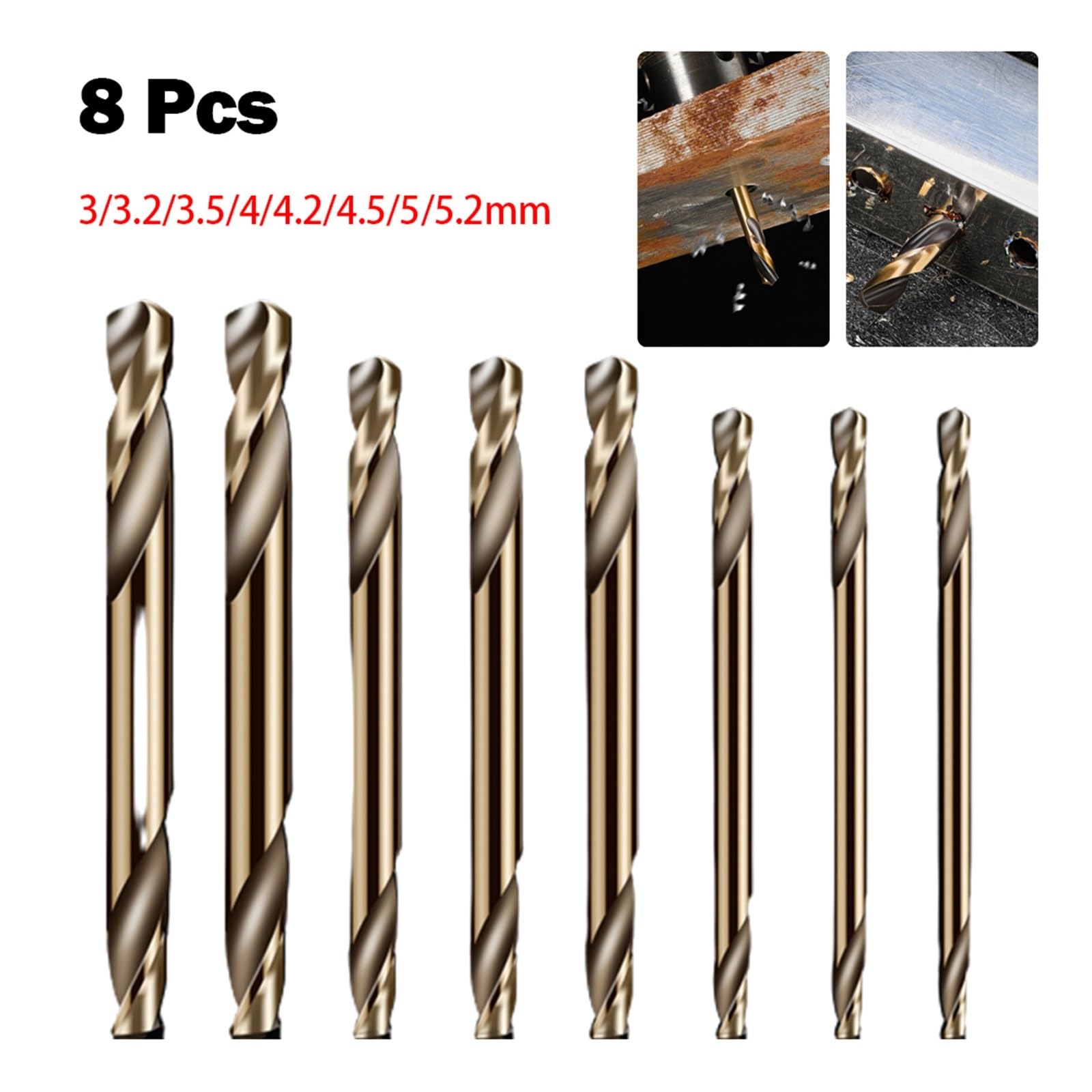 Broca de barrena doble cabeza, Metal filo, acero inoxidable, taladro ultraduro, perforación hierro, brocas 3,0-5,2mm Apto para madera y metal