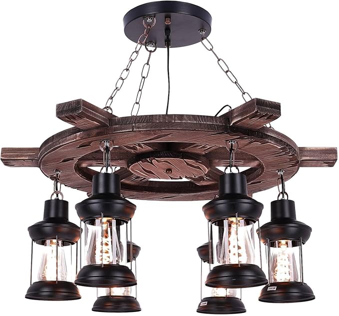 TIBU TIBU Hanglamp van hout vintage lamp roer woonkamer E27 in hoogte verstelbaar 6 vlammen photo 3