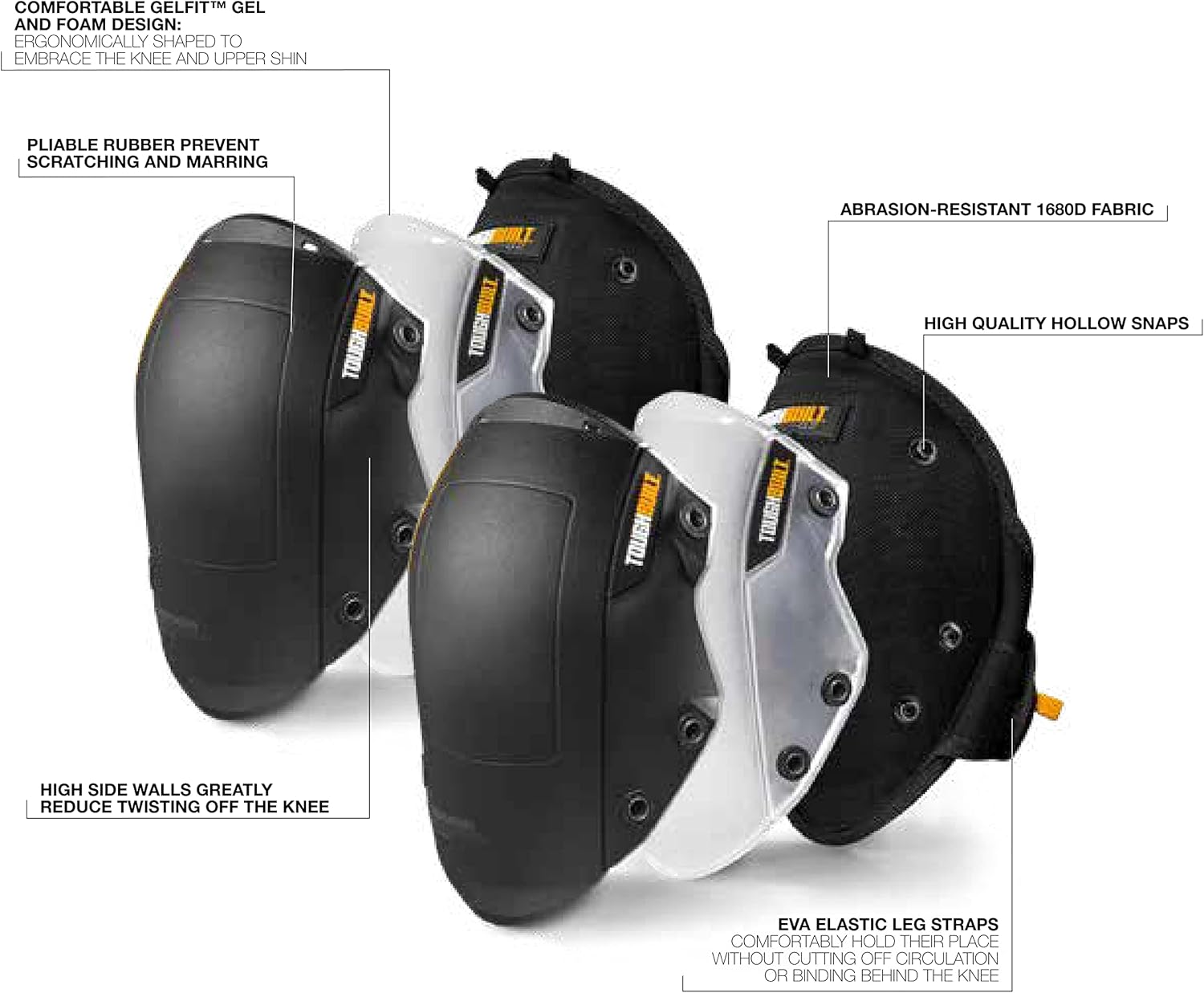 ToughBuilt – 6-Piece GelFit Knee Pad Set, Professional Gel Cushion Kneepads with EVA Foam Comfort Layer, Interchangeable SnapShell System, Adjustable Straps, and Heavy-Duty Jobsite Protection (TB-KP-G203-6)
