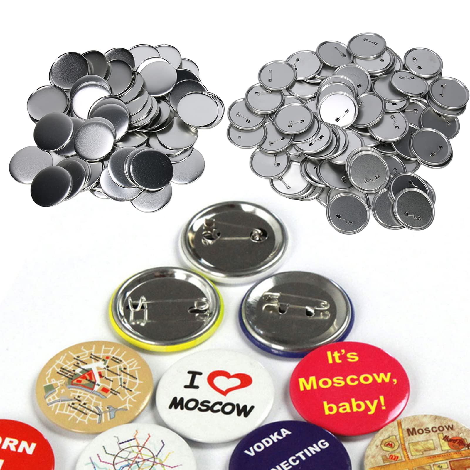 100 Zestawów Zestaw Części do Plakietki z Pustymi Guzikami 58 Mm Okrągły materiał do Robienia Guzików dla Rzemiosła, żelazne, Nierdzewne Szpilki z Połyskiem Niestandardowych Projektów i