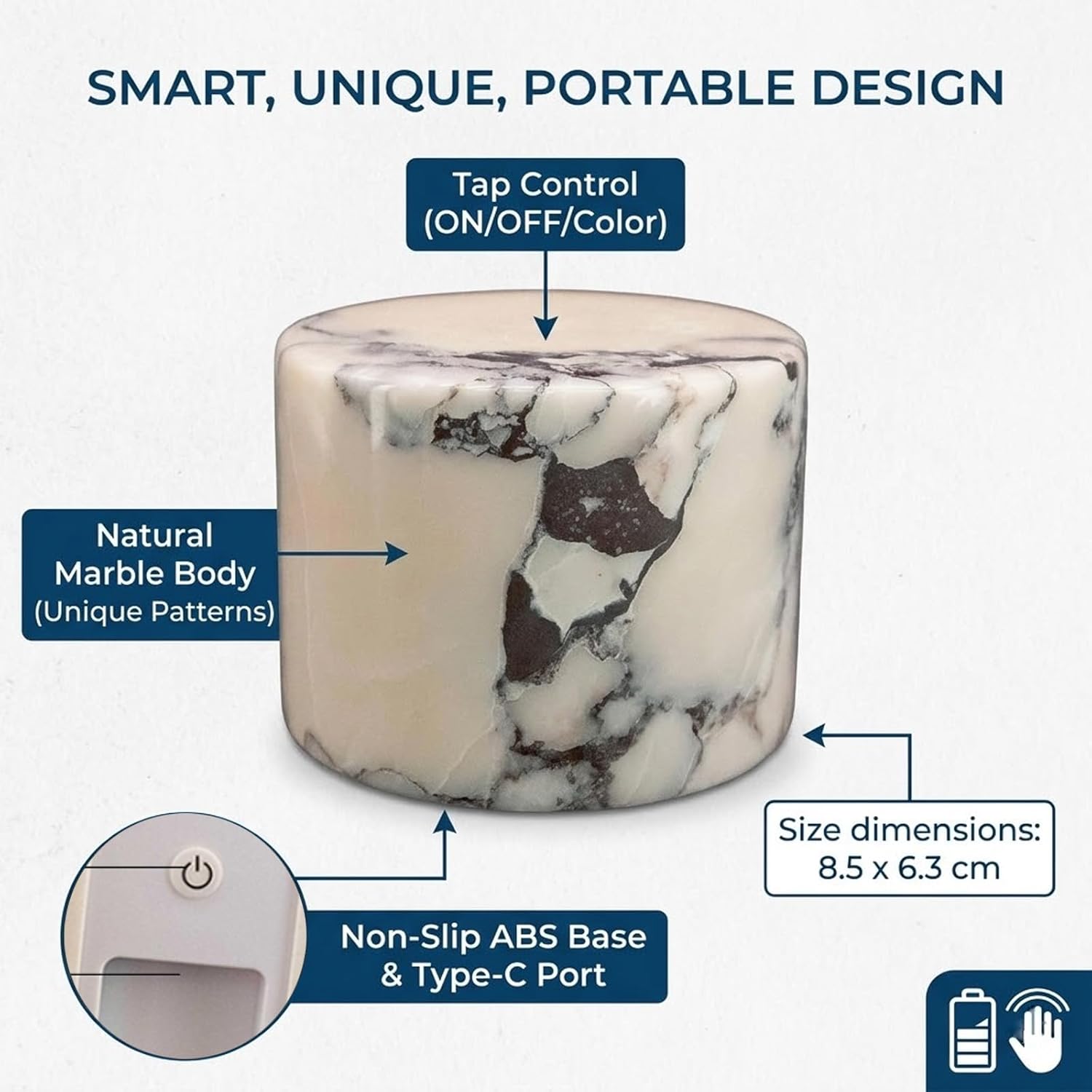 Marble Touch Light, Marble Lamp Night Light Touch Bedside Table Lamp for Bedroom,Type-C Rechargeable Small Desk Bedside Small Lamps, Portable 4 Model LED Lights for Desk Office Patio (Vintage Style)