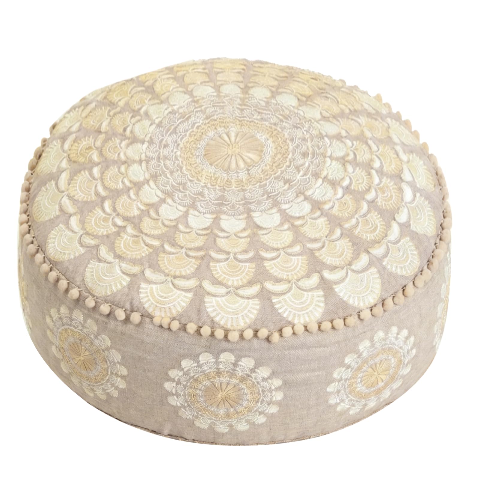 Mandala Life ART Fodera per cuscino da pavimento rotondo bohémien - 60x20 cm - 100% cotone - Custodia pouf per pouf per soggiorno, camera da letto, patio e altro (Beige, 60x20cm)