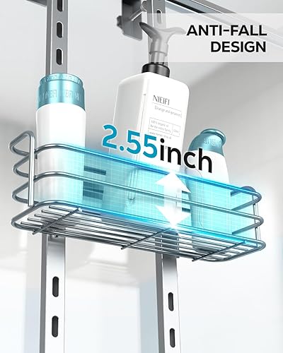 Vista 39 de Nieifi Estante organizador de despensa para ducha sobre la puerta con ganchos confiables, organizador de ducha resistente para colgar, estante