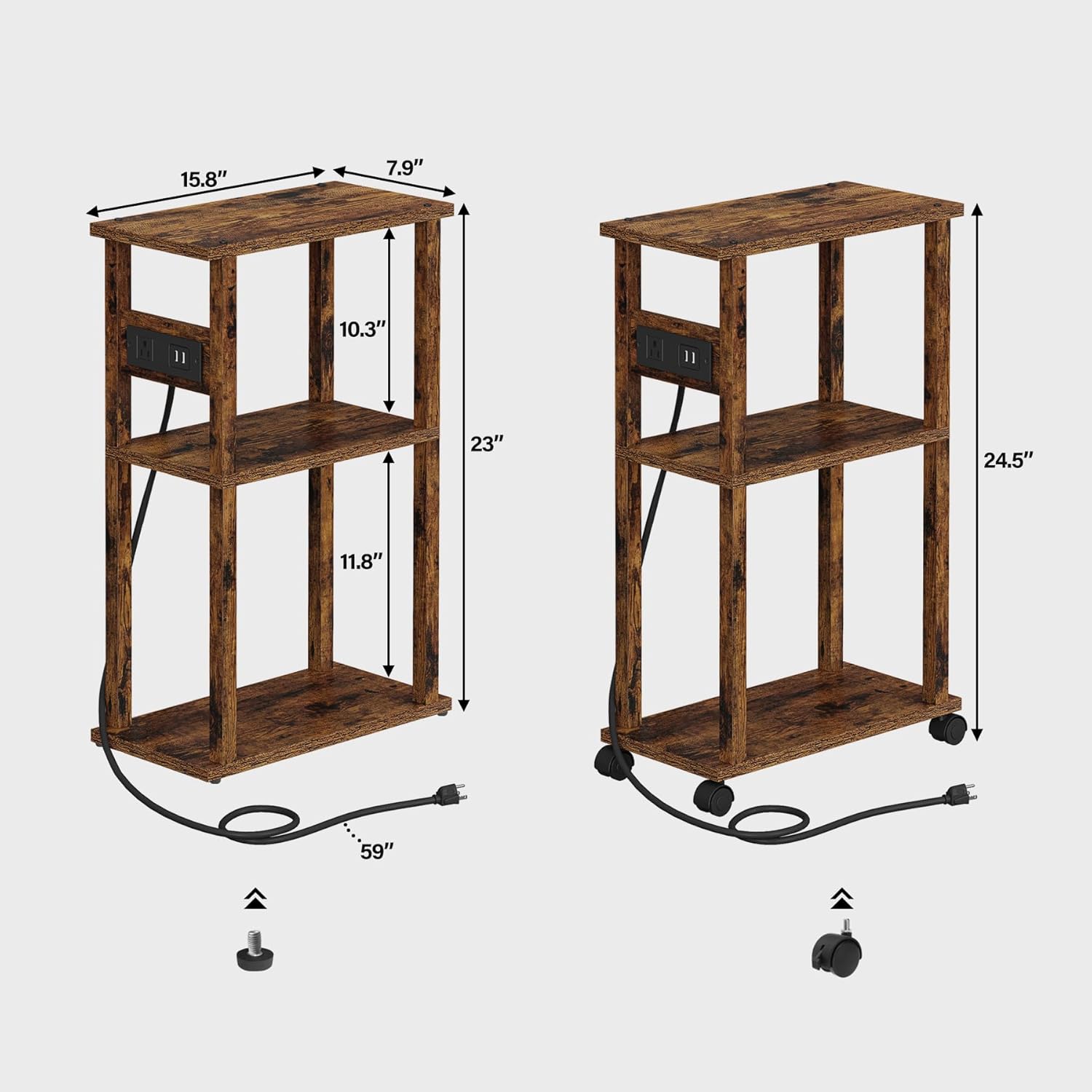 Small Narrow Side Table with Charging Stat, Skinny End Table