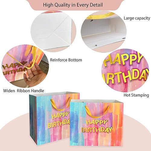 Miniatura 5 de AMROSE Paquete de 2 bolsas grandes de regalo de cumpleaños de 13 pulgadas con tarjeta y papel de seda, bolsa de regalo de papel reciclable para