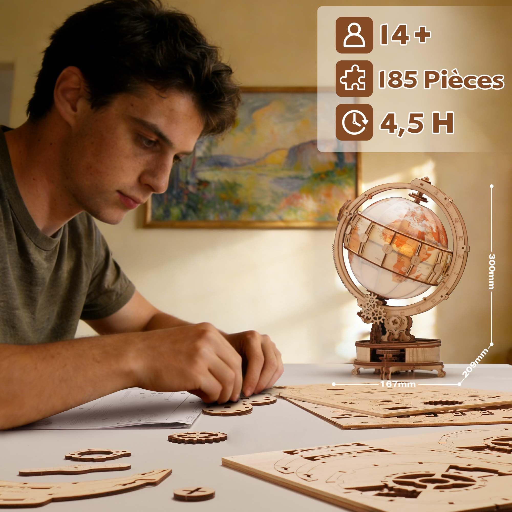 ROKR Puzzle 3D Bois Maquette Construction Adulte Nouveauté Électrique Luminous Globe,Idée Cadeau d'Anniversaire