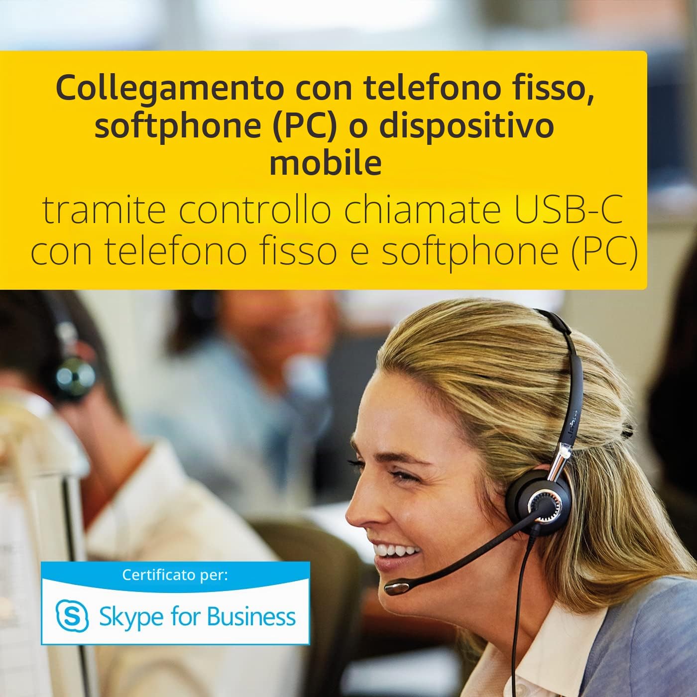 Jabra Biz 2400 II USB-A BT MS Cuffie Mono On-Ear, Cuffie con Cavo e Cancellazione del Rumore, ottimizzate per Microsoft Skype for Business, Con Unità di Controllo vocale HD e Bluetooth