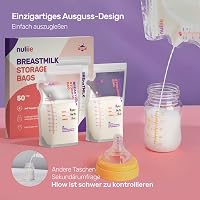 Nuliie 50 db anyatej tároló zsák 250 ml BPA-mentes önálló állású fagyasztható 3