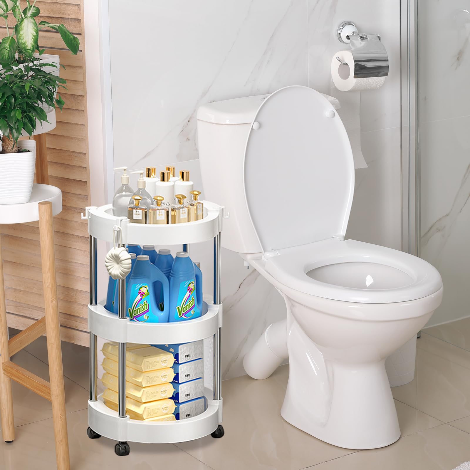 Chariot De Rangement 3 étages Avec Roulettes – Étagère Mobile Pour Cuisine, Salle De Bain, Bureau (blanc)