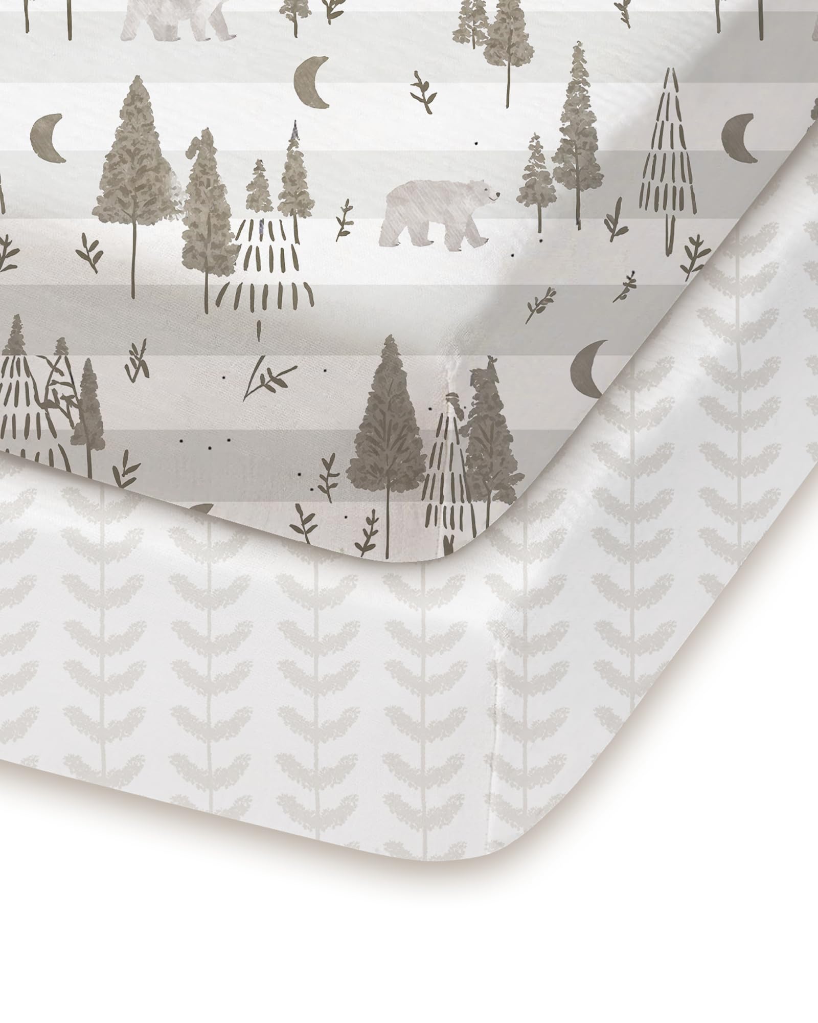 TotChill Pack and Play Sheets Fitted, Beige Trees&Leaf Design, Hypoallergenic, Soft and Safe, 2 Pack for Boys and Girls