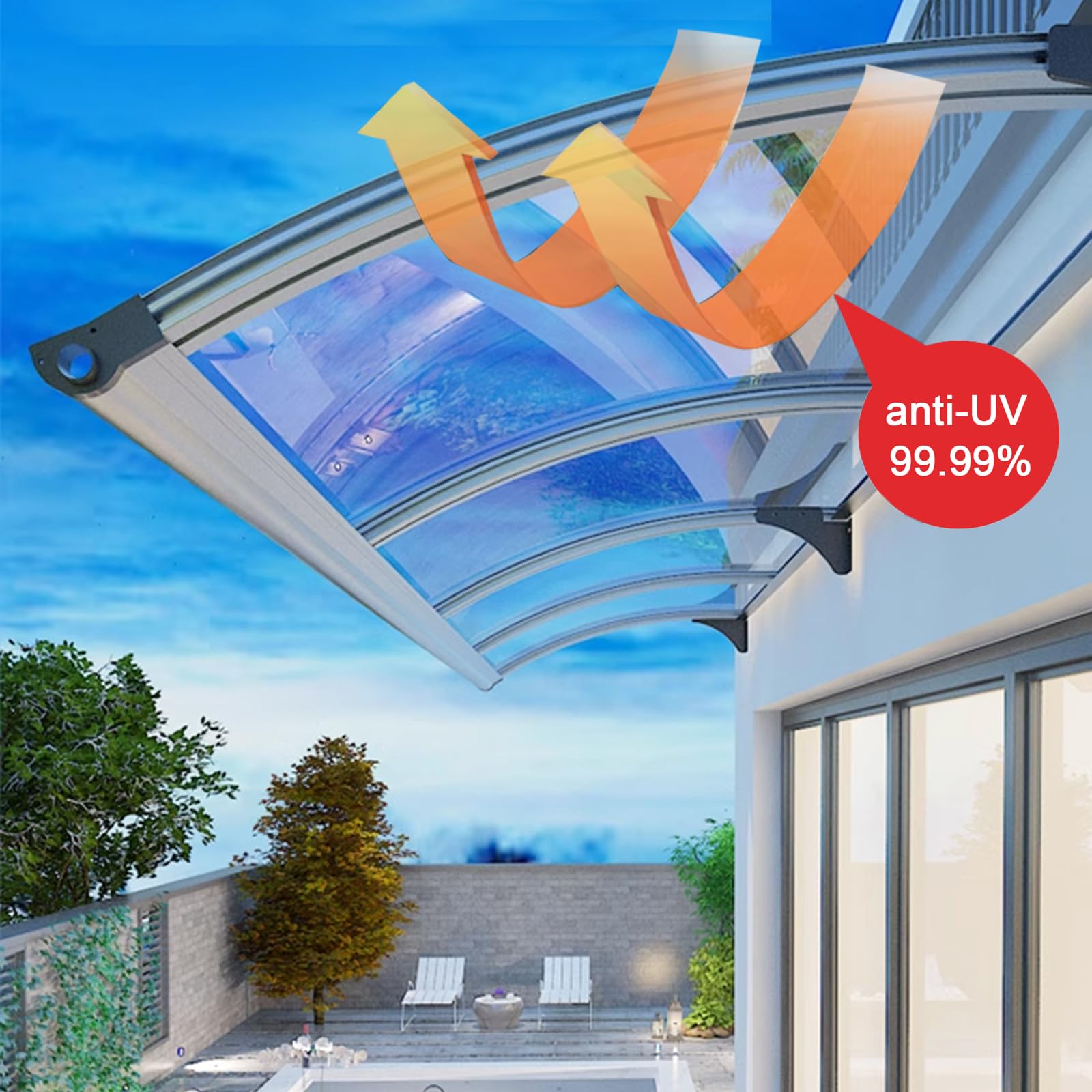 Zadaszenie zewnętrzne do Lar Sin - ochrona przed promieniowaniem UV i deszczem, poliwęglan i aluminium, pokrowiec na drzwi wejściowe/tylne, na patio, do werandy, schronienia (150 x 50 cm/59 x 20)