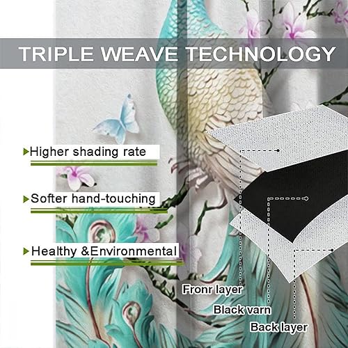 Miniatura 219 de Cortina opaca con estampado de pavo real, con estampado de animales retro, con bolsillo para cortinero y flores de peonía doradas, para dormitorio,