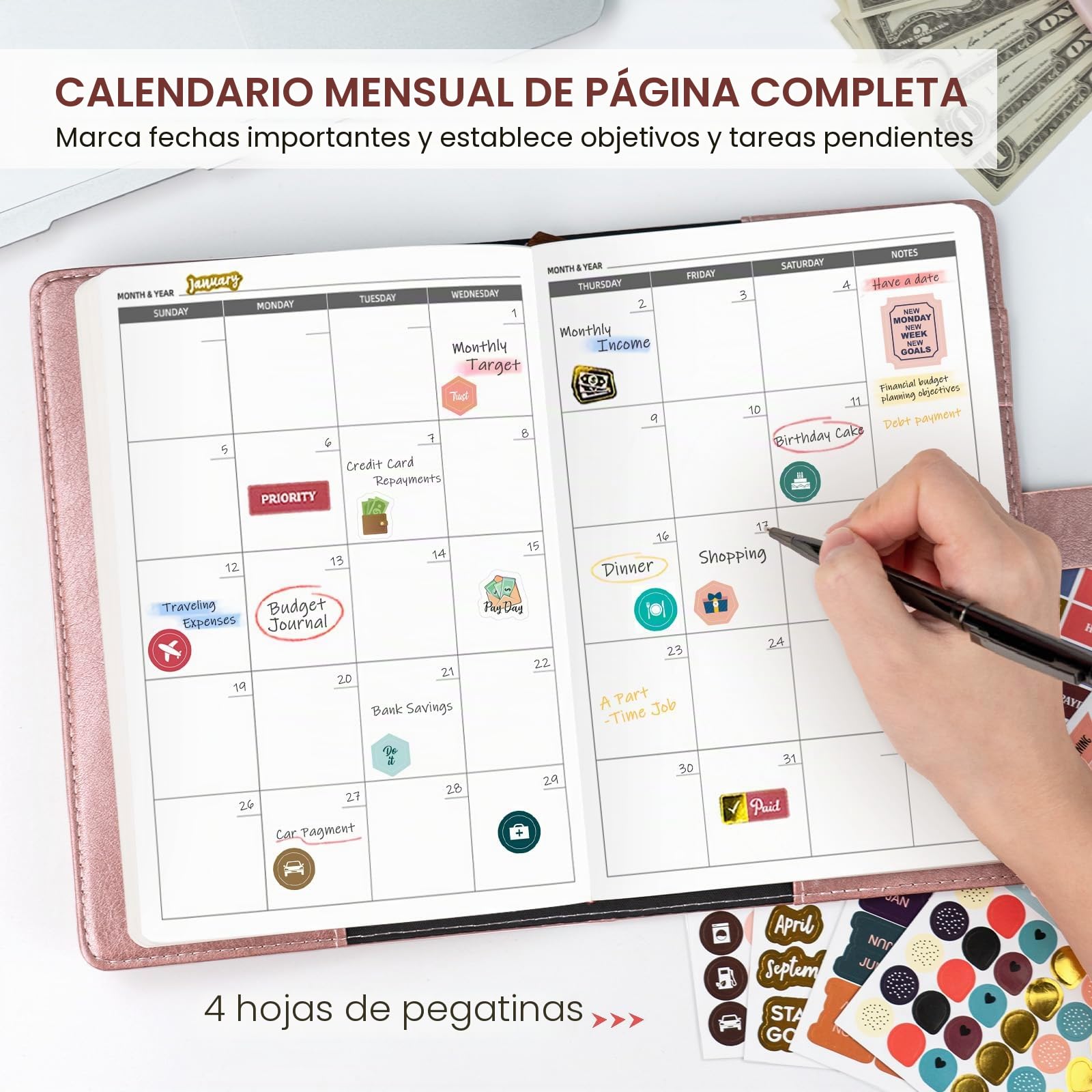 WEMATE Planificador de presupuesto 2026 con cerradura, libro de presupuesto mensual con cuaderno de seguimiento de gastos, planificador financiero sin fecha para administrar tu dinero, cuenta de cuero