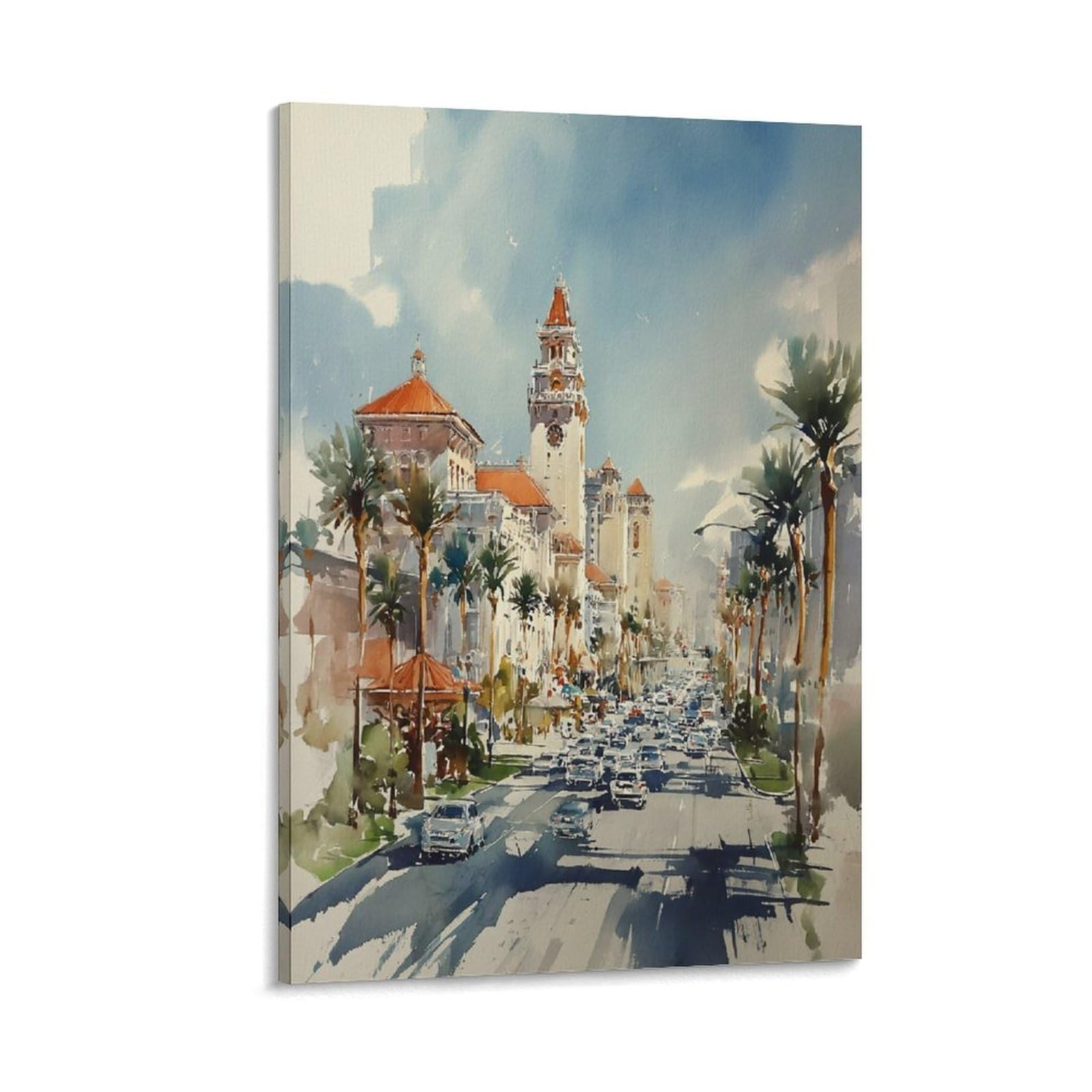 XWYMXZ Las Vegas Tree Watercolor Nevada 20x30inch(50x75cm) Vintage Travel Poster Watercolor Canvas Art