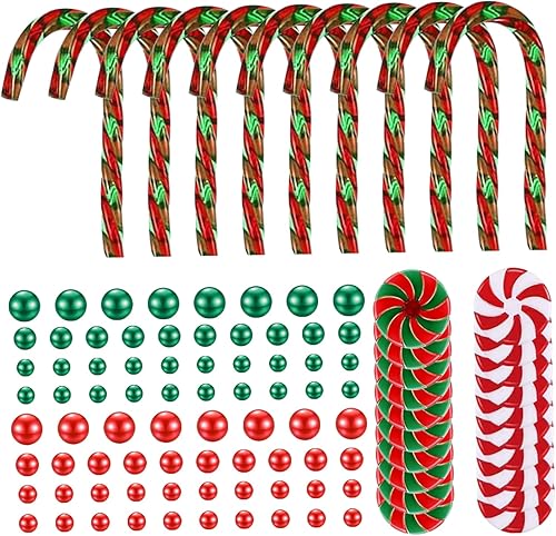 Juego de 106 piezas de relleno de jarrón de Navidad, perlas flotantes de bastón de caramelo rojo y verde para jarrones, acrílico, bricolaje, centro