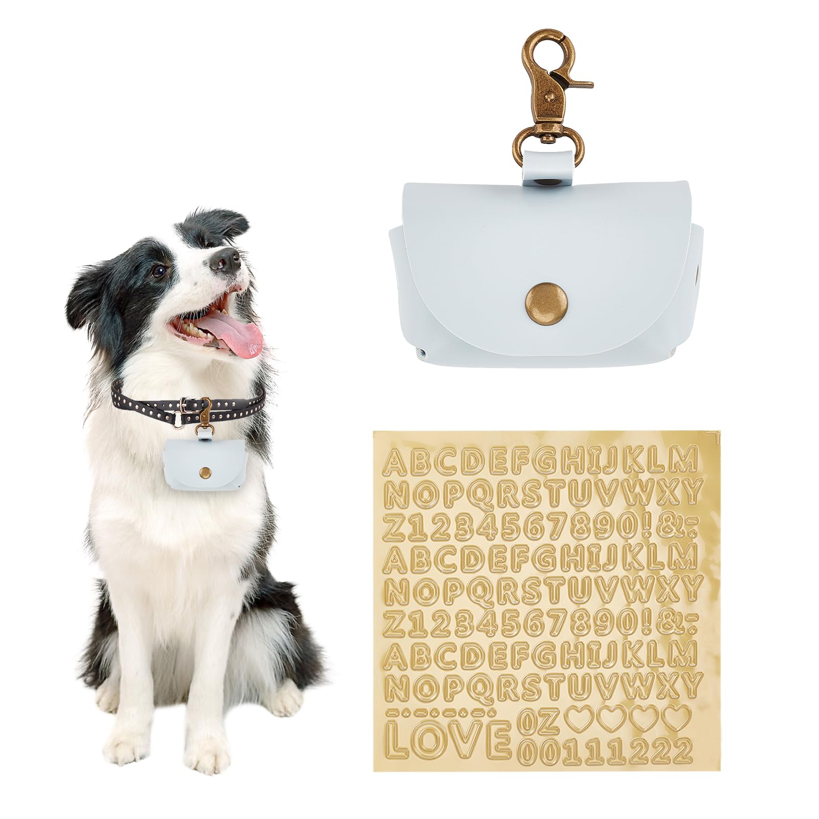 NICENEEDED Pochette Porte Alliances Bleu Clair pour Collier de Chien Boîte à Alliances en Cuir PU Porte Anneau de Couple pour Animaux de Compagnie