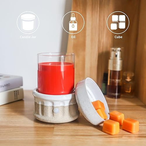Miniatura 3 de Calentador de cera de cerámica para derretir Calentador de cera eléctrico 3 en 1 sin humo y sin llama, calentador de velas fácil de manejar para