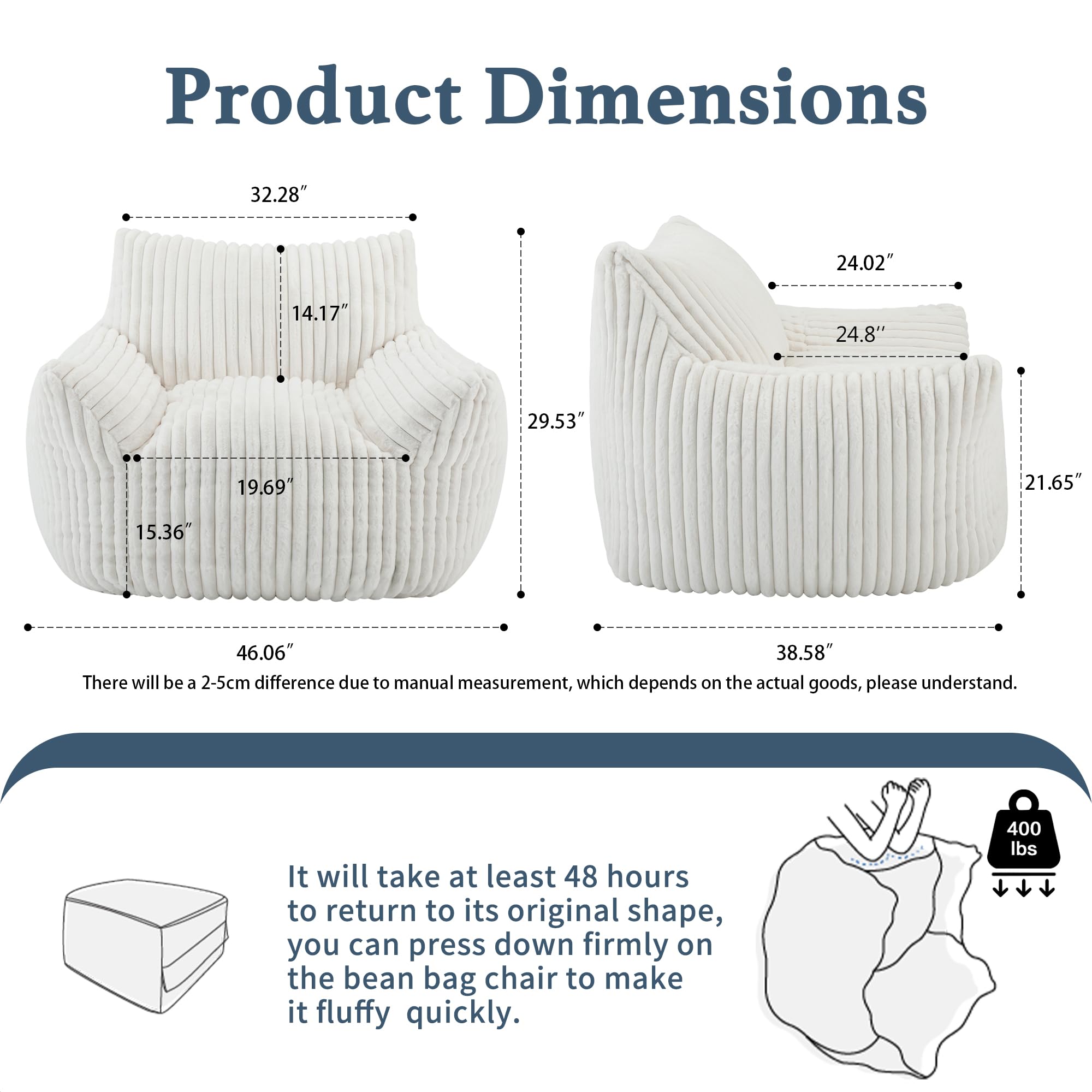 Puf gigante de felpa para adultos con reposabrazos, cómodo puf beige de gran tamaño para sala de estar, dormitorio y dormitorio, mini sofá acogedor y esponjoso de nube individual