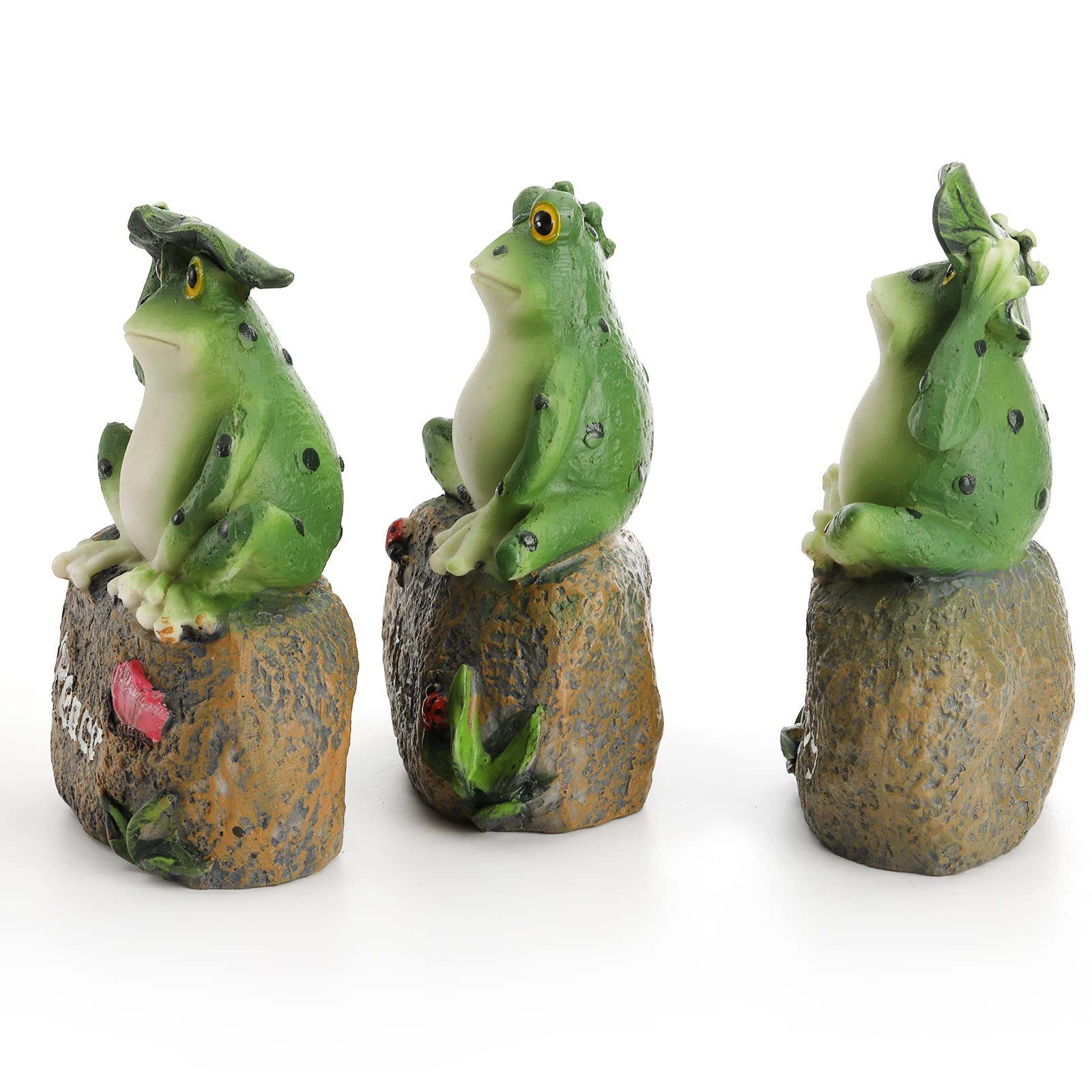 Hiceeden 6 Pcs Garden Frog Statues Decor, Resin Frog Figurines with Peace, Enjoy, Hope Sign, Funny Summer Decorations Natural Garden Ornament for Patio, Yard, Living Room, Indoor Outdoor - Image 4