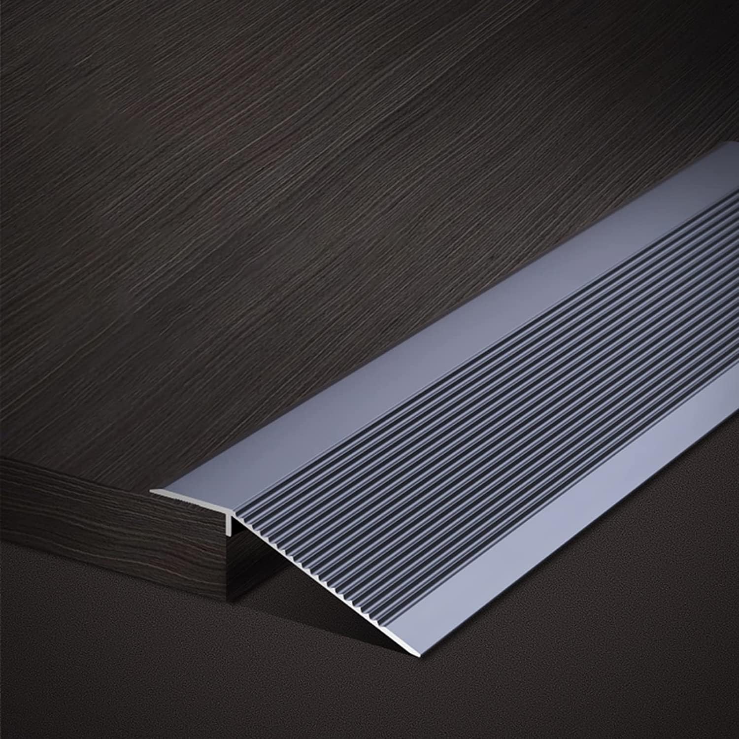 Floor Transition Strip Floor Divider Strip, Metal Thresholds Ramp for Wood to Vinyl/Tile to Carpet, Wide Fluted Anti-Slip Floor Transition Strip, Flooring Edge Trim Banding ( Color : Gray , Size : 90c