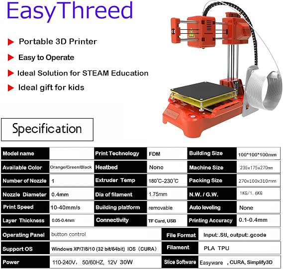 3D Printer, Desktop Mini 3D Printer, Silent Operation, Leveling-free Printer for Beginners, Kids, Student Education, Gift, One Keys Printing black