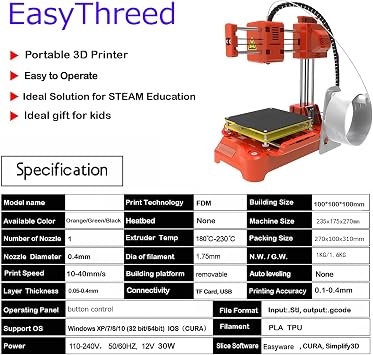 3D Printer, Desktop Mini 3D Printer, Silent Operation, Leveling-free Printer for Beginners, Kids, Student Education, Gift, One Keys Printing black