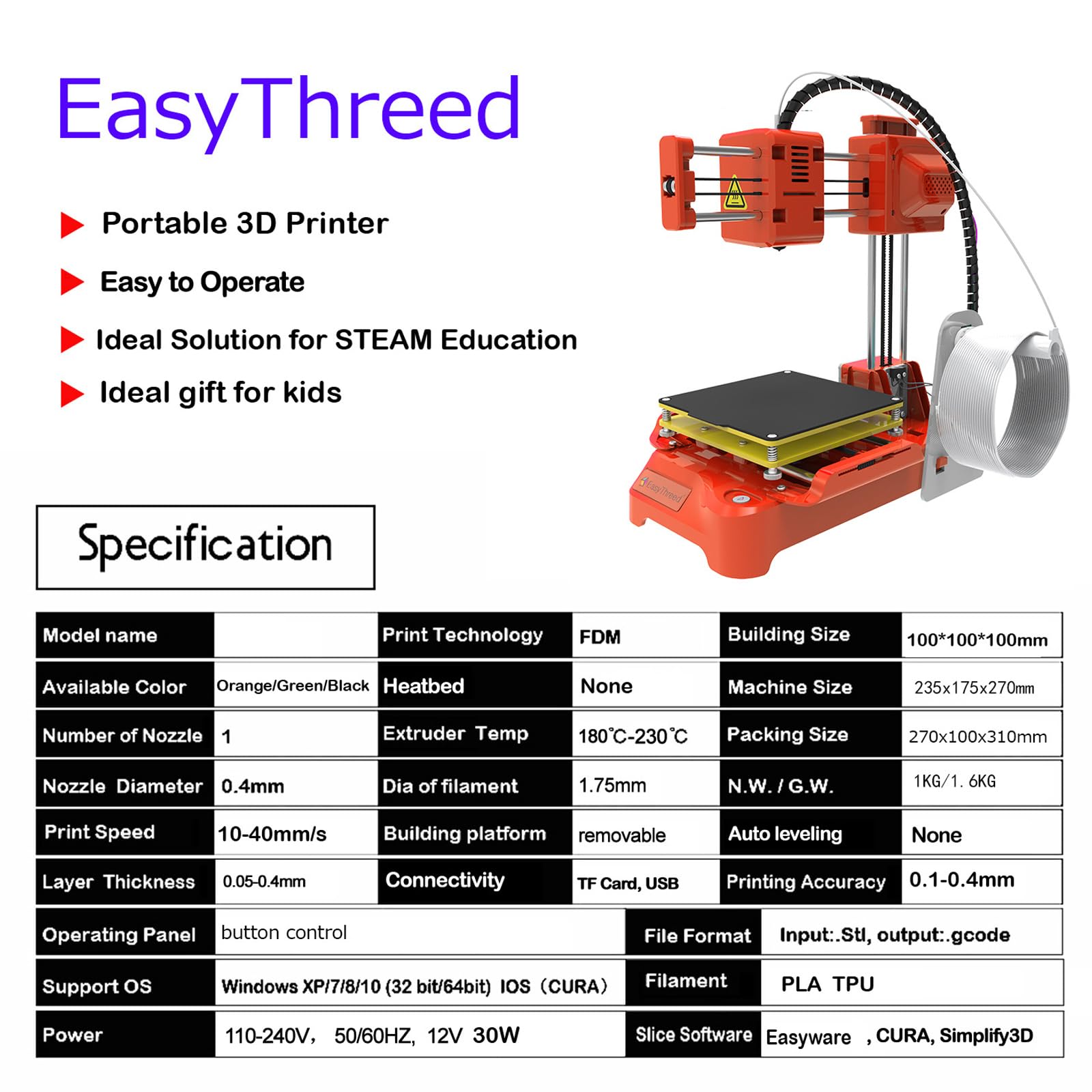 Stampante 3D, Stampante 3D Mini da Scrivania, Funzionamento Silenzioso, Stampante Senza Livellamento per Principianti, Bambini, Educazione Studentesca, Regalo, Stampa con Un Solo Tasto black