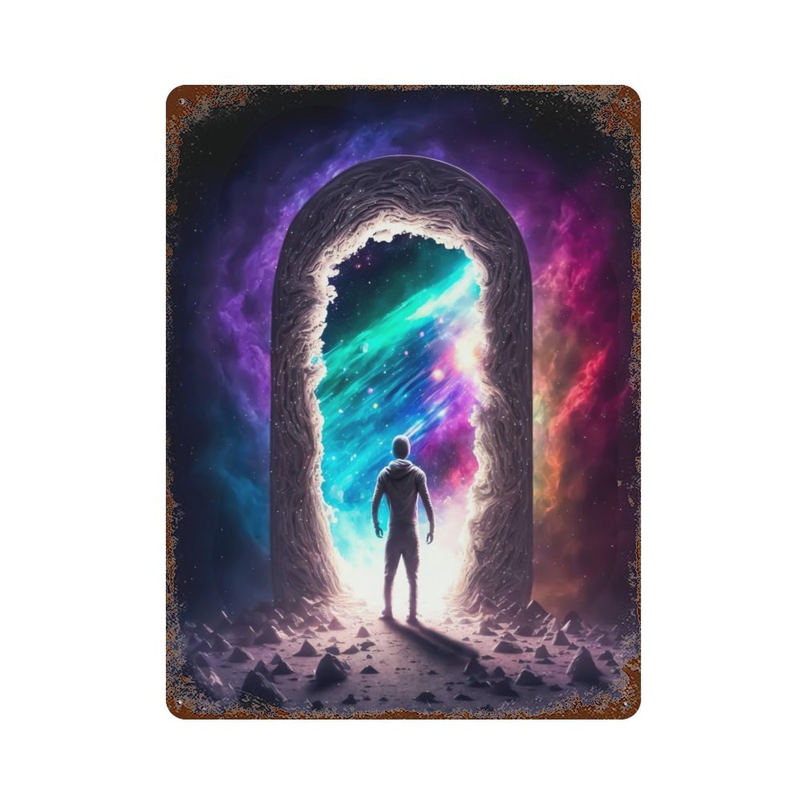 Space Portal 15.7"x11.8" Rusty Metal Tin Sign, Novelty Wall Decor for Cafe, Home Bar And Lounge Decor