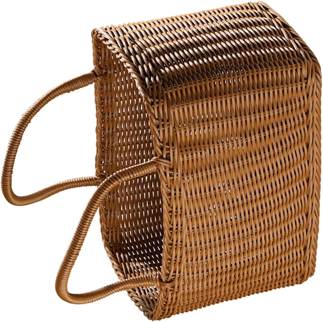 Alipis Decorative Woven Basket with Handle, Brown Plastic Rattan Flower Arrangement Basket for Storage, Picnic, Home Decor, Fruits, Vegetables, Camping, Weddings