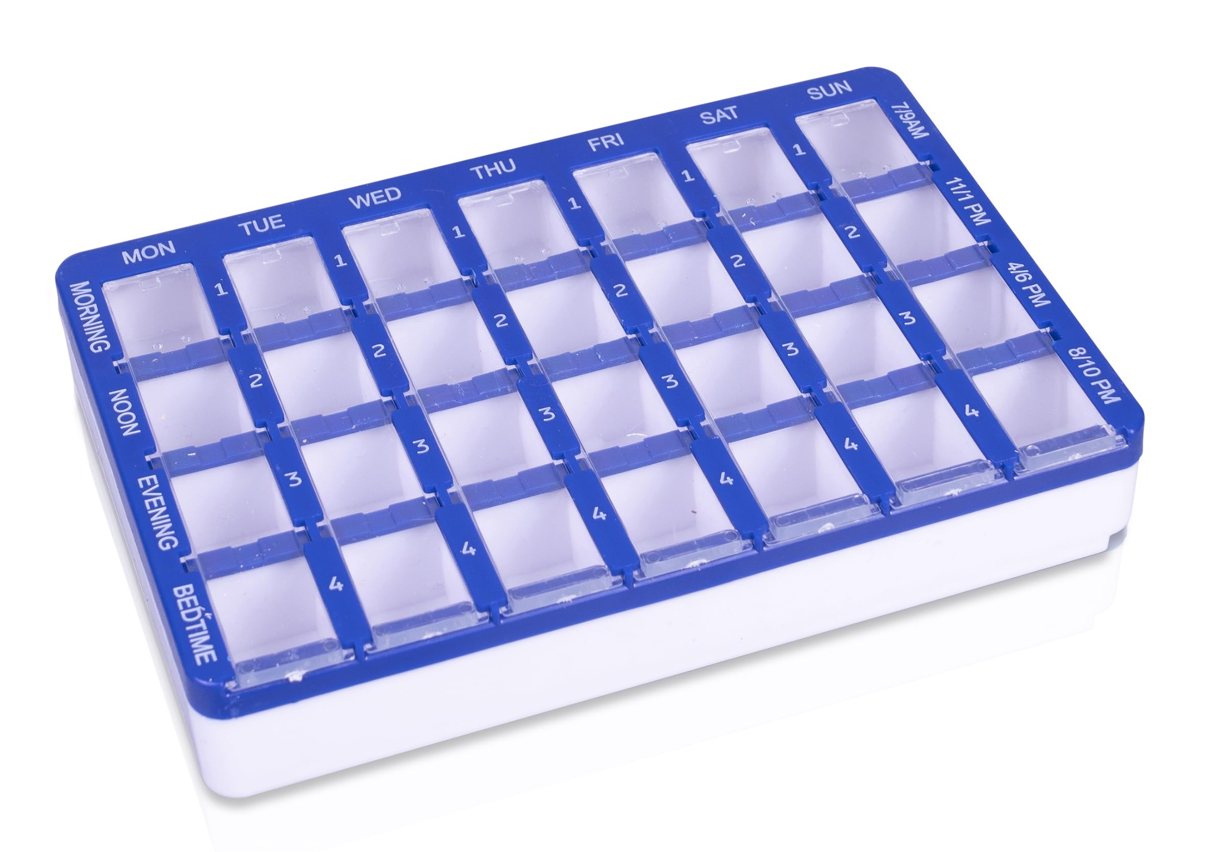 Aidapt 7 Day Pill Storage Container with 4 Times a Day Compartments. Easy to Use,Store Pills/Tablets,Secure,Safe,Medication,Multiple Tablets,Elderly,Alzheimers,Dementia