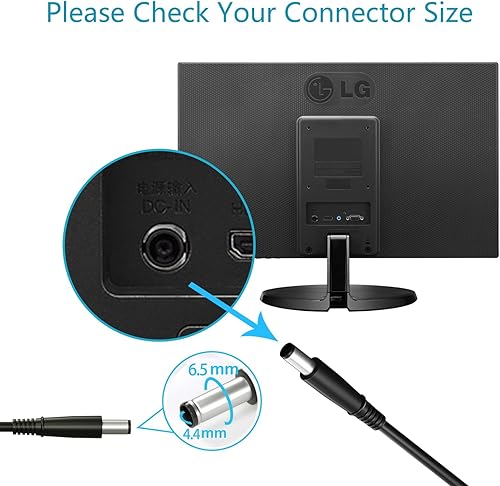 Miniatura 3 de Powe - Cable para monitor LG DC 19V 3.42A para monitor LG de 34" 32" 29" 27" 24" 23" 22" 20" 19" UltraWide IPS Curvo LED 4K UHD LCD Widescreen