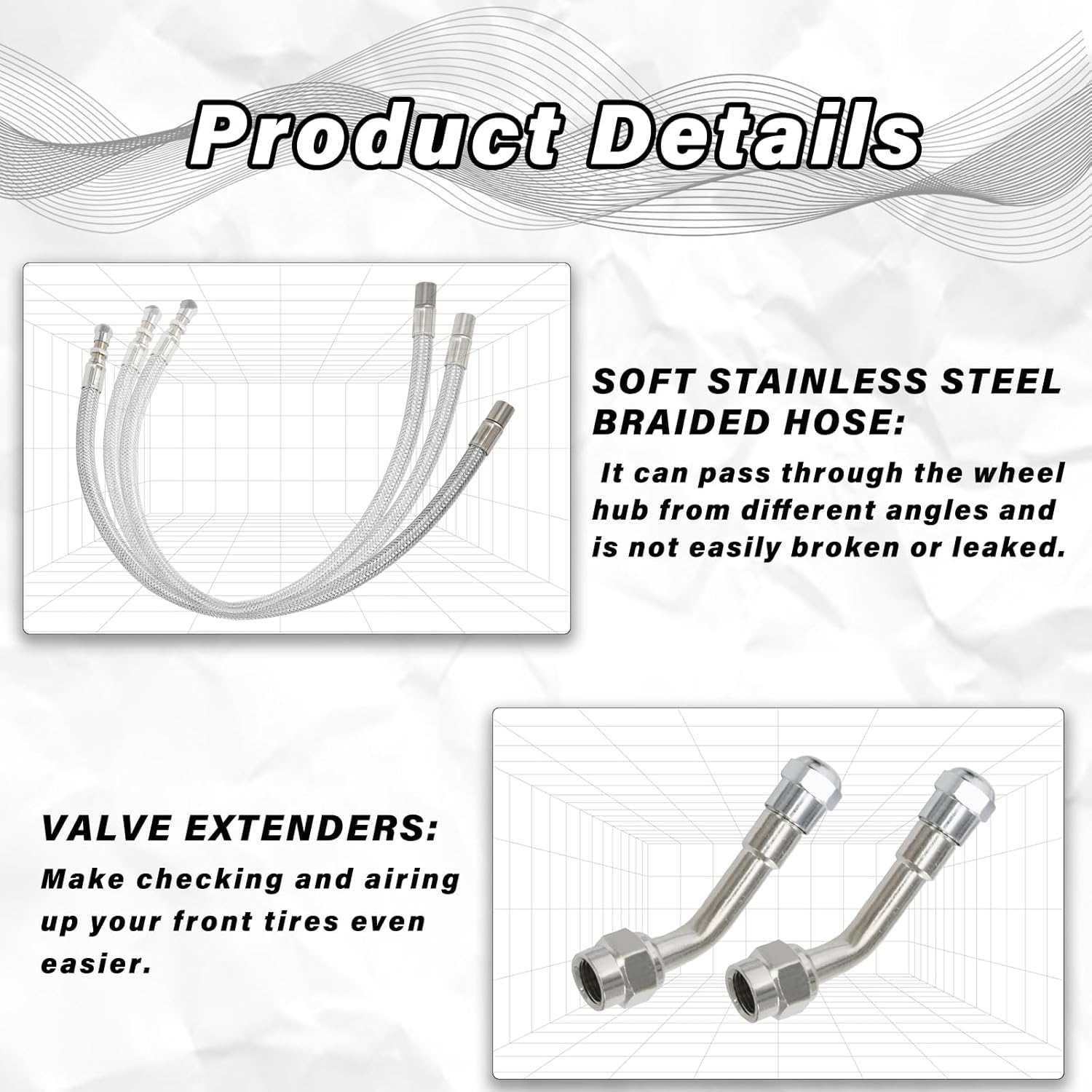 Dually Valve Stem Extenders Kit,Double Tires Air Inflation Kit Fits 16" to 19-1/2" Dually Wheels Valve Extension for Cars Motorhome RVs Trailers Trucks for Easy Tire Checking